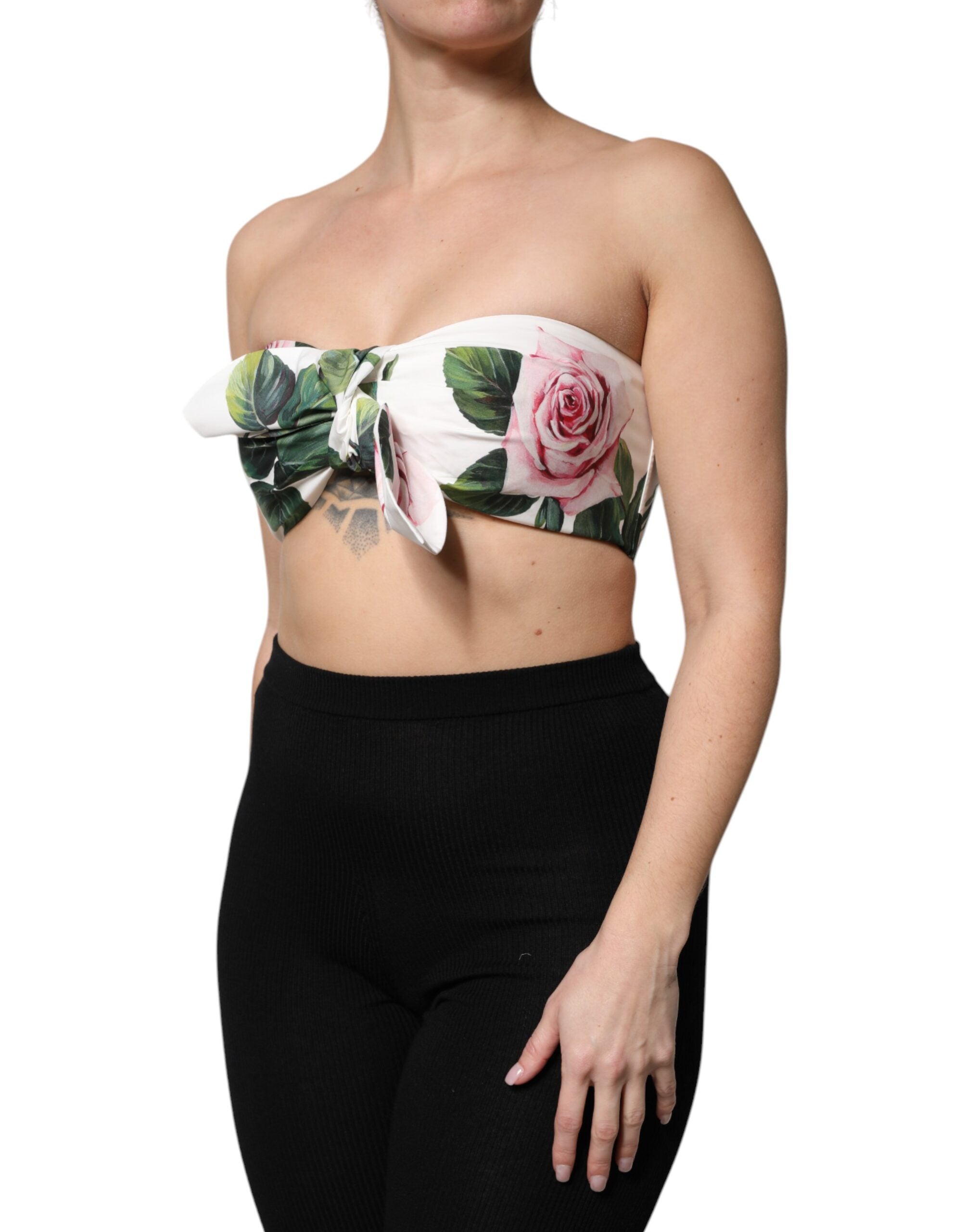 Dolce & Gabbana White Floral Print Cropped Bustier Corset Women's Top