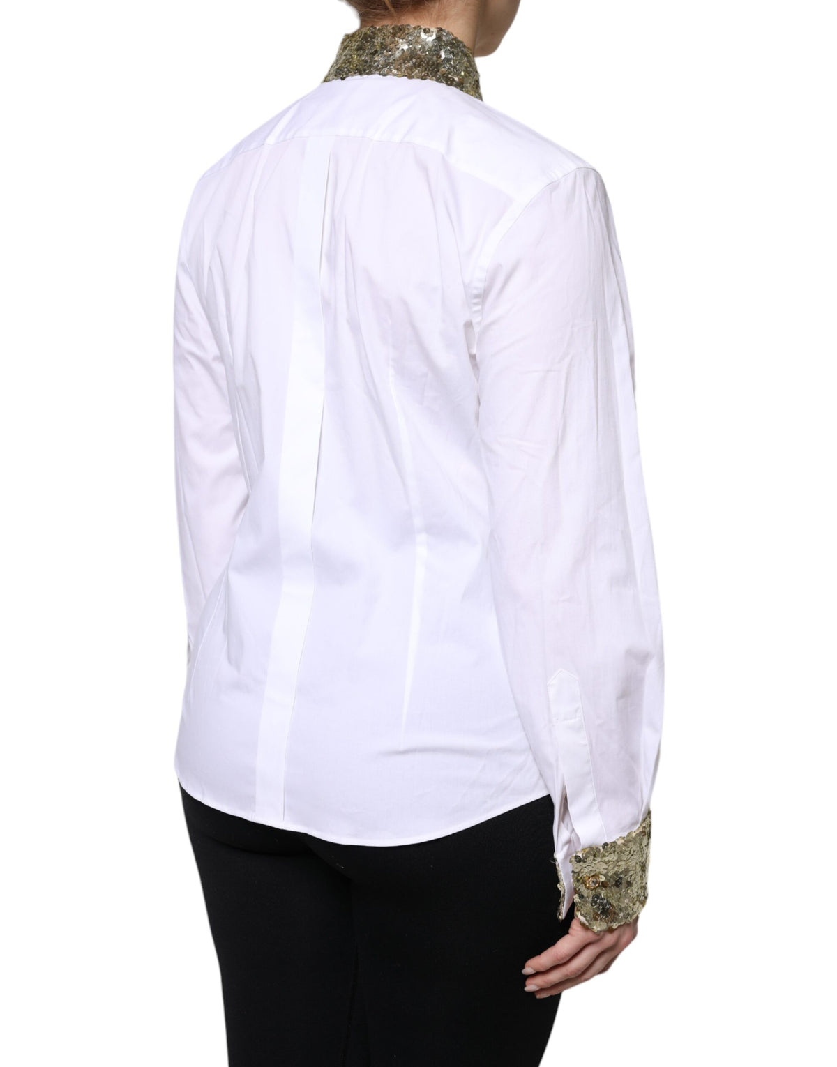 Dolce & Gabbana White Cotton Long Sleeves Sequin Shirt Women's Top (Pre-Owned)