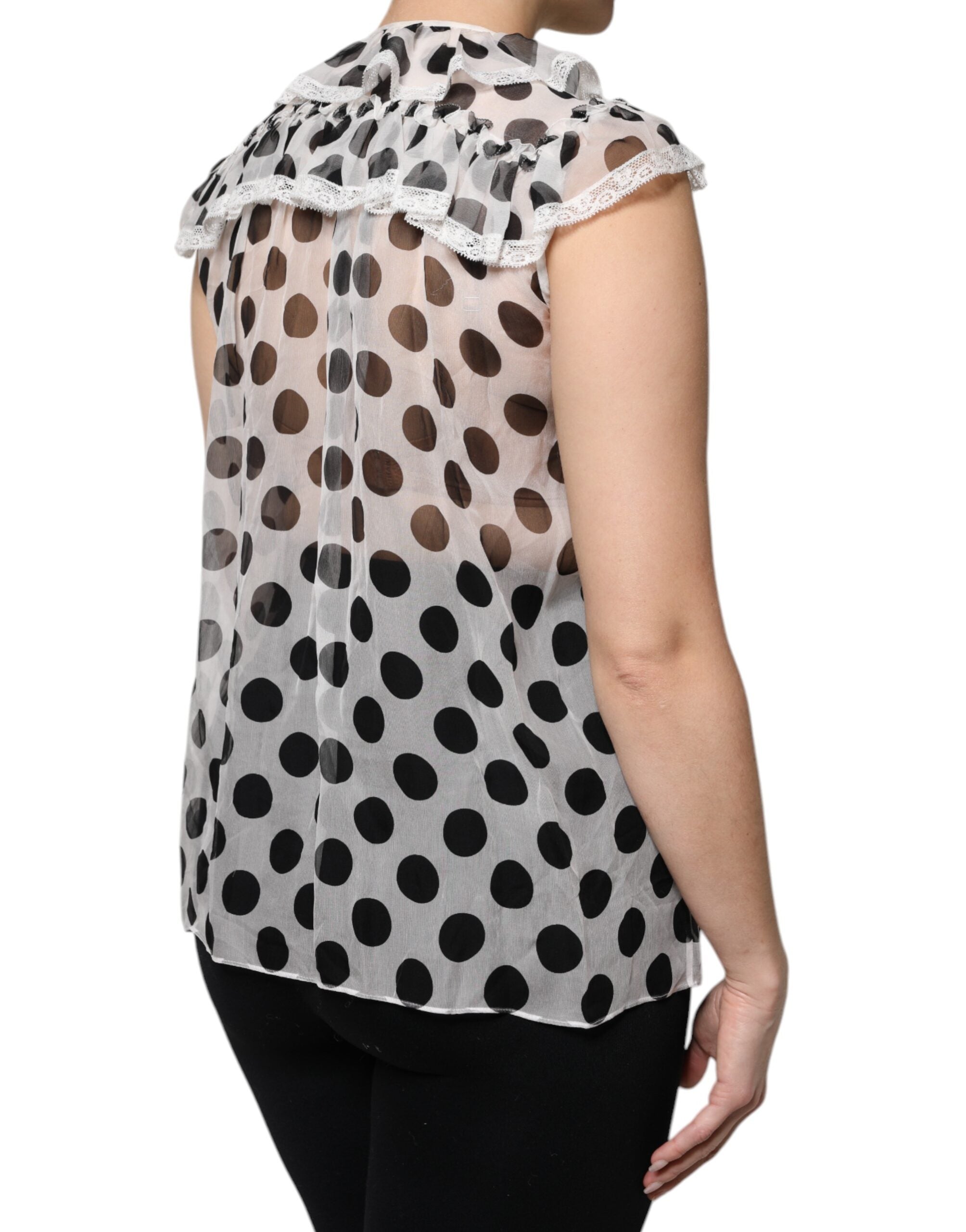 Dolce & Gabbana White Black Polka Dot Cotton Sleeveless Women's Top
