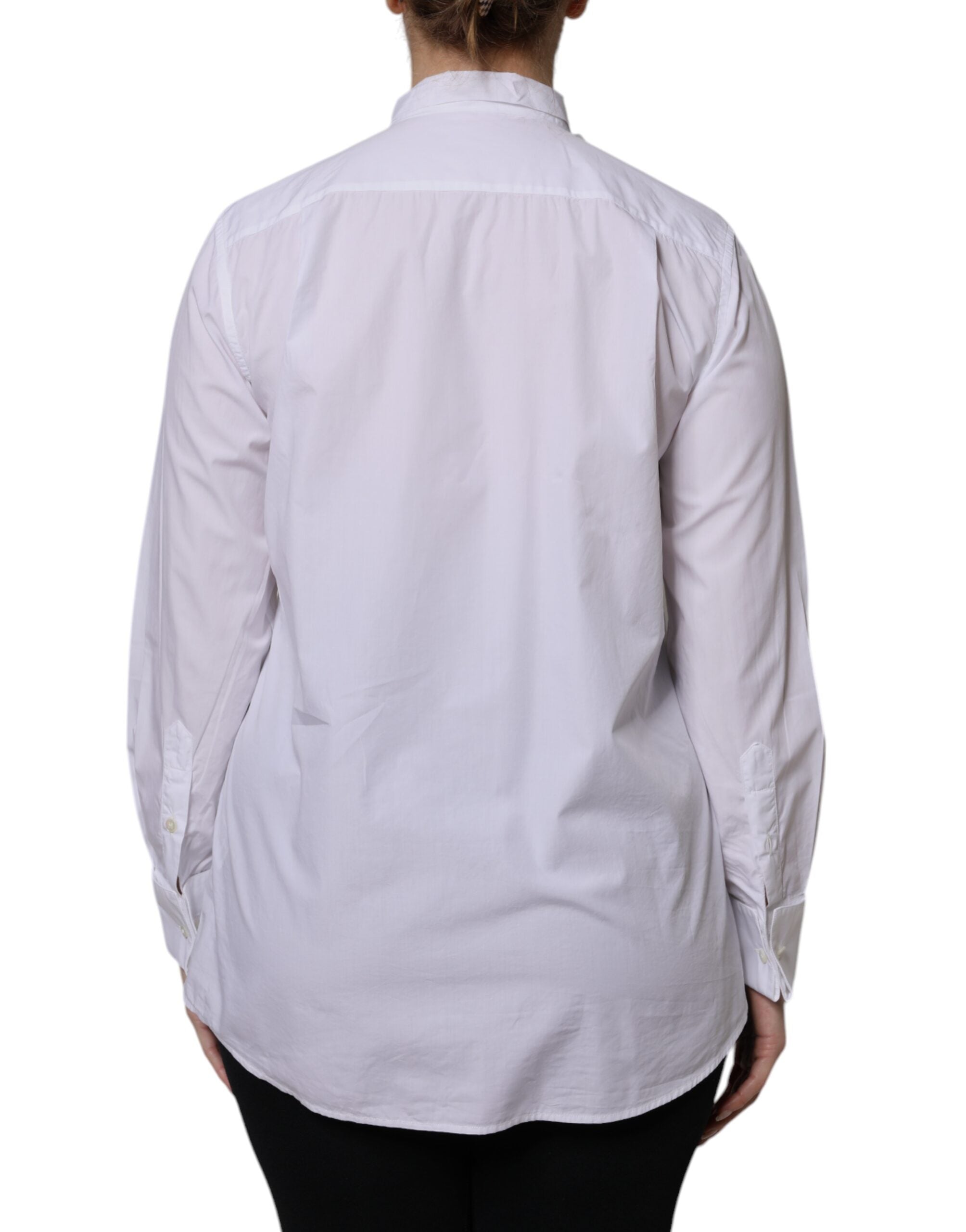 Dolce & Gabbana White Ascot Collar Long Sleeve Blouse Women's Top