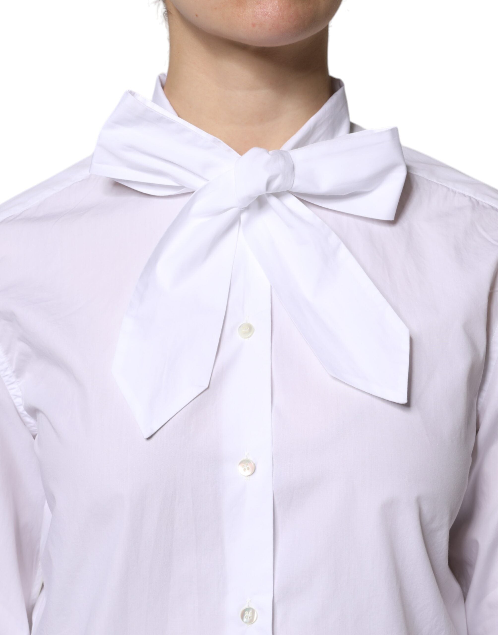 Dolce & Gabbana White Ascot Collar Long Sleeve Blouse Women's Top