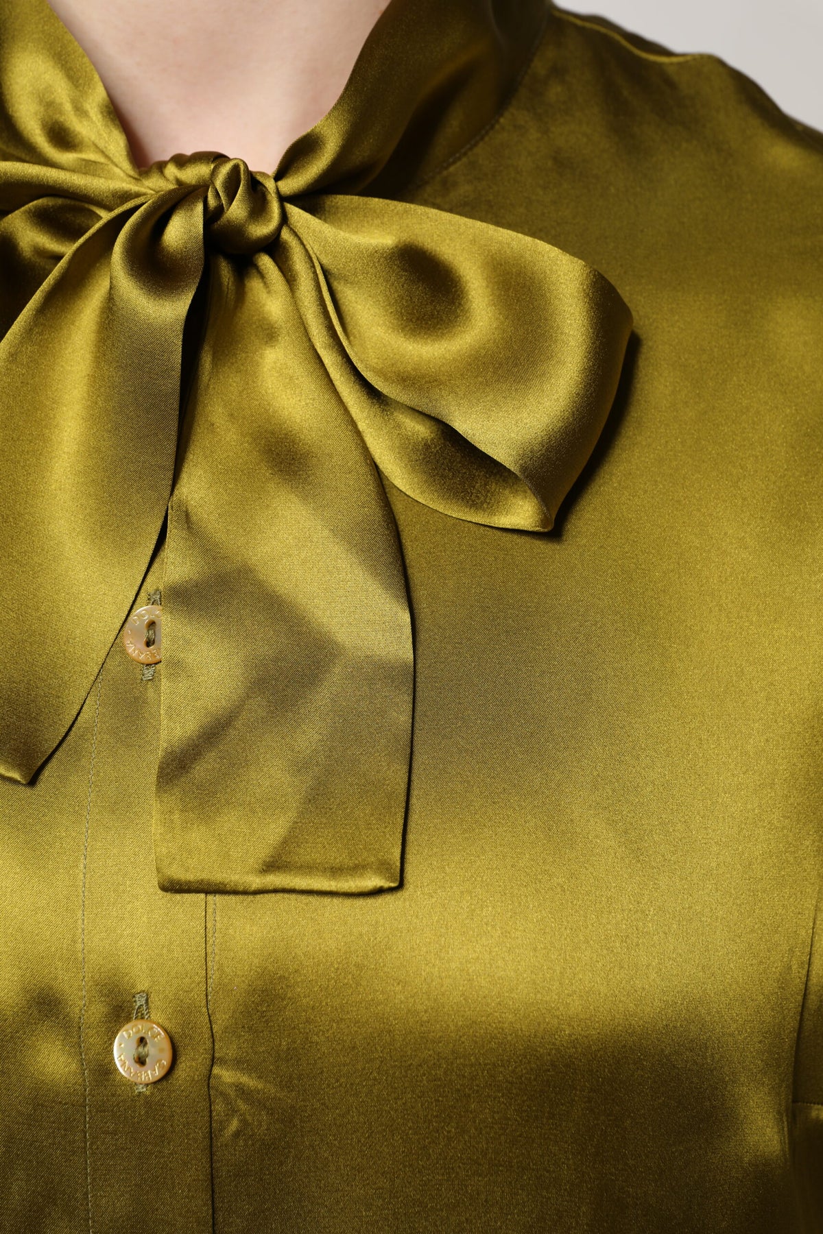 Dolce & Gabbana Olive Green Ascot Collar Long Sleeve Blouse Women's Top (Pre-Owned)
