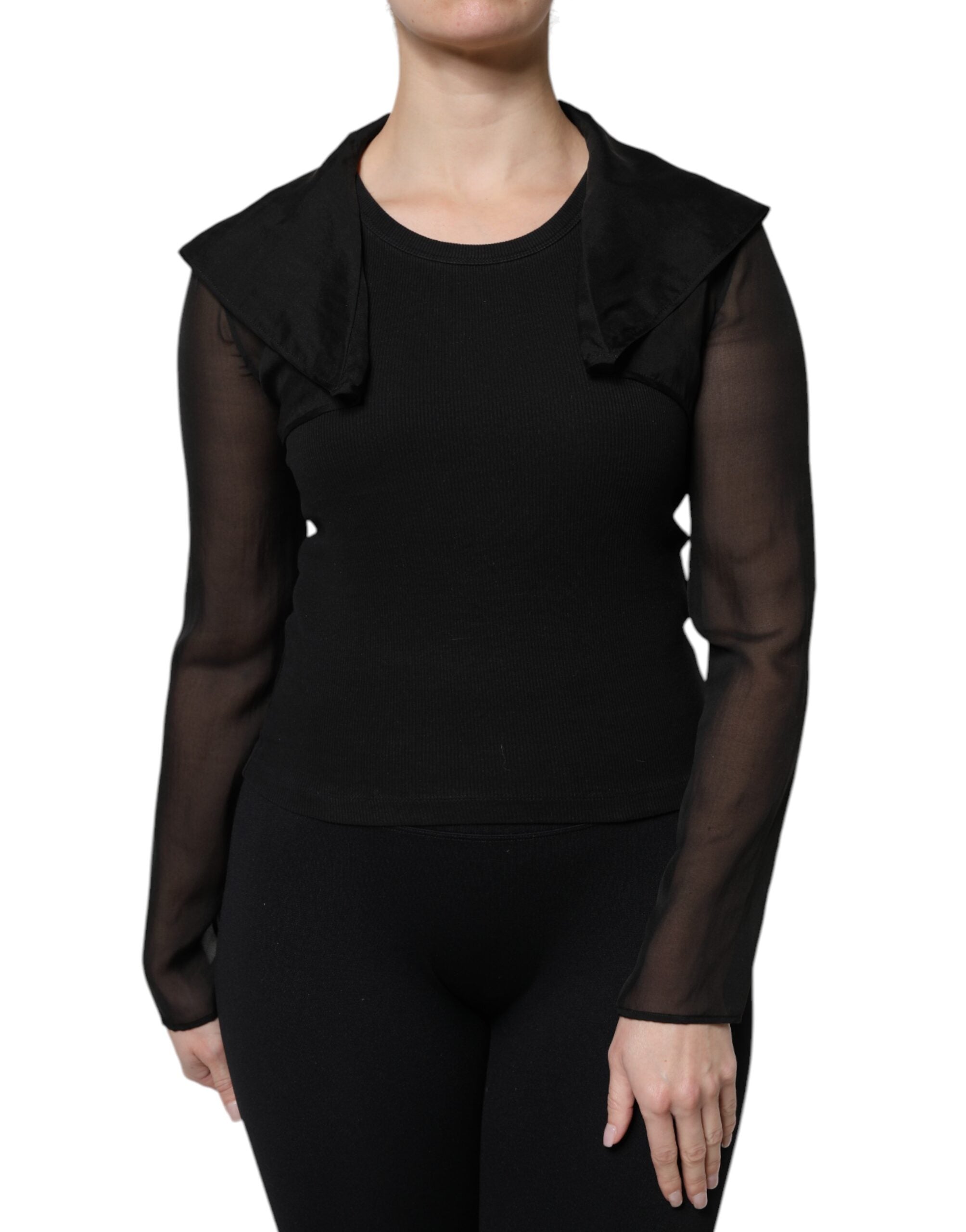Dolce & Gabbana Black Silk Sheer Long Sleeves Blouse Women's Top