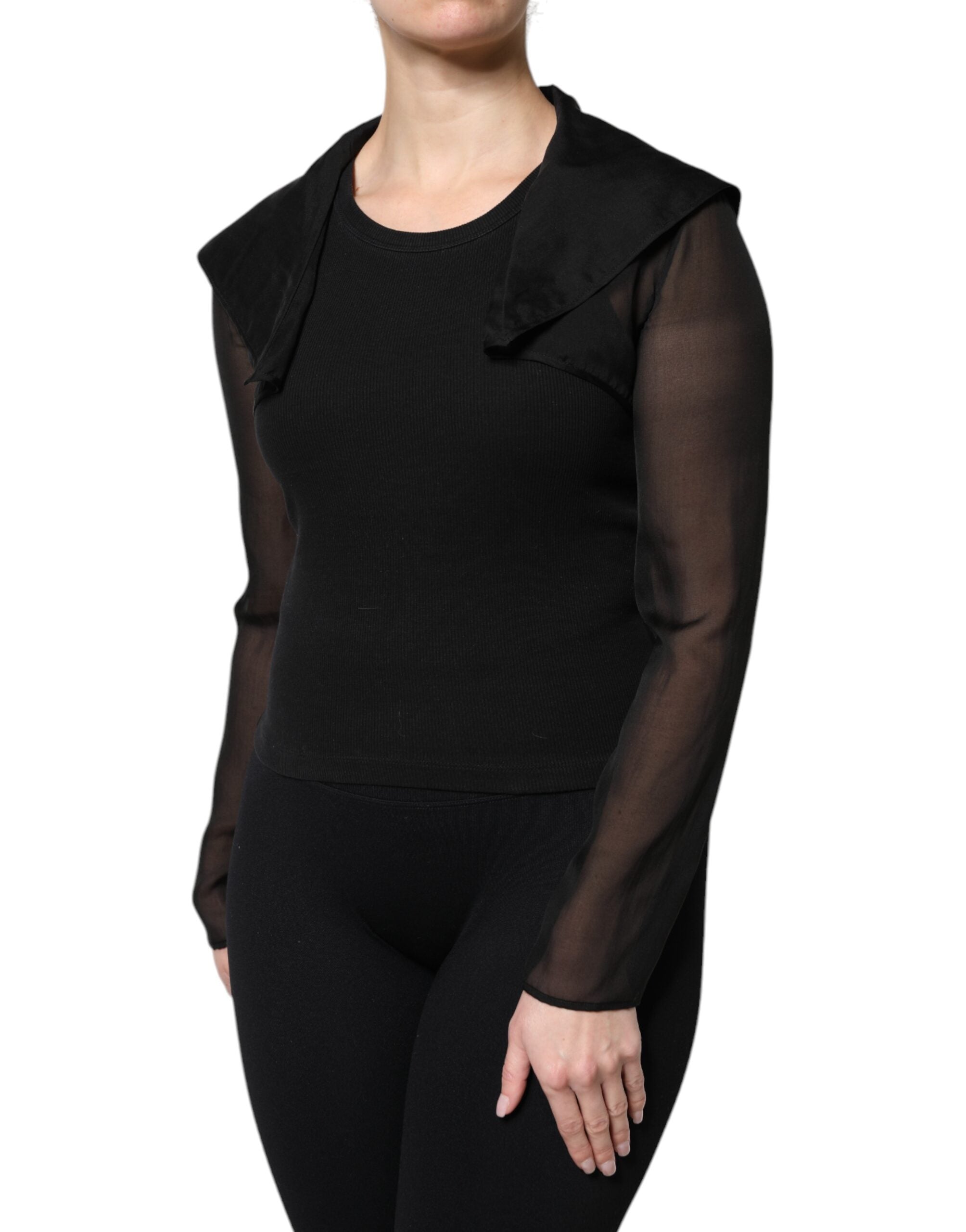 Dolce & Gabbana Black Silk Sheer Long Sleeves Blouse Women's Top