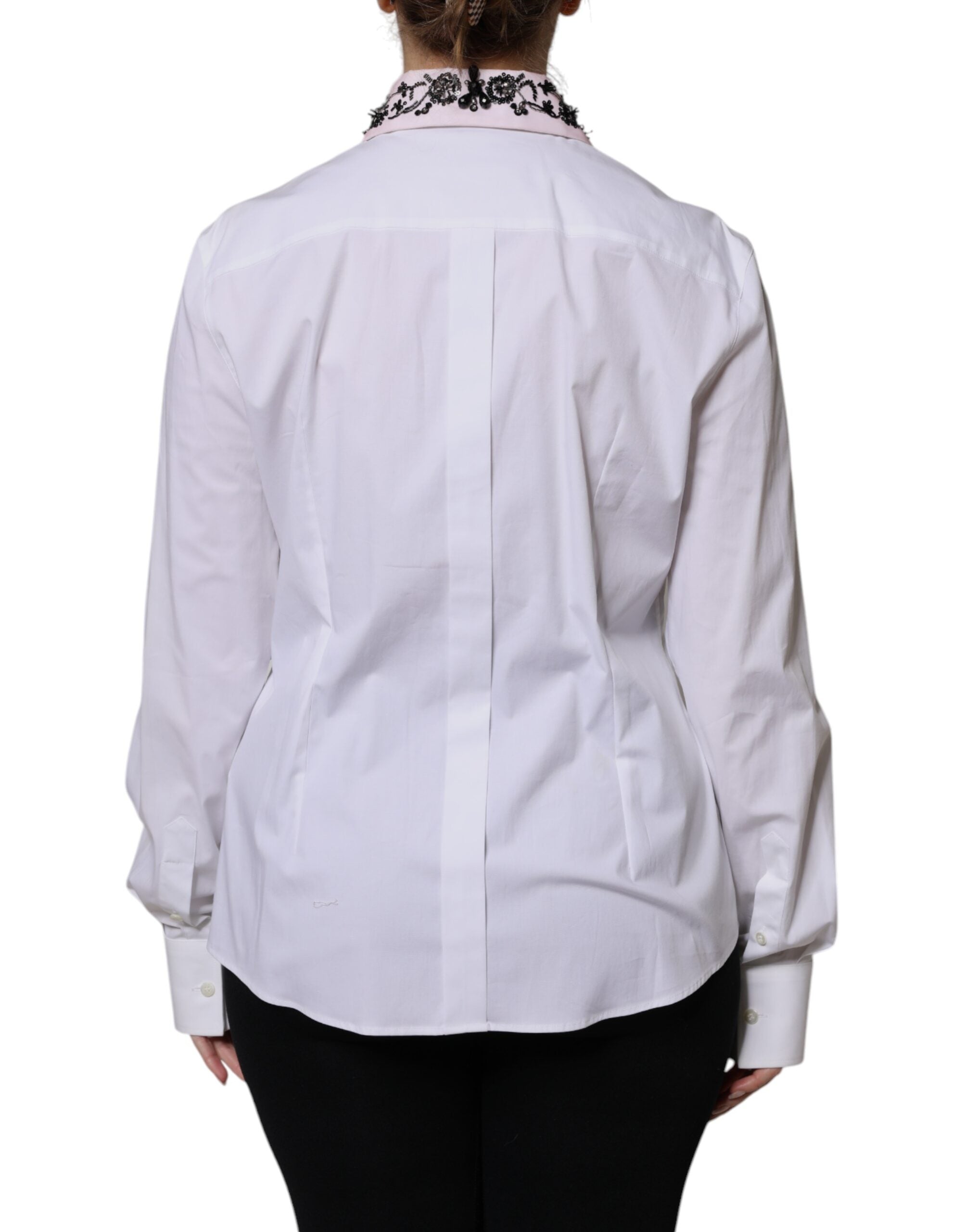 Dolce & Gabbana White Embellished Collared Dress Shirt Women's Top (Pre-Owned)