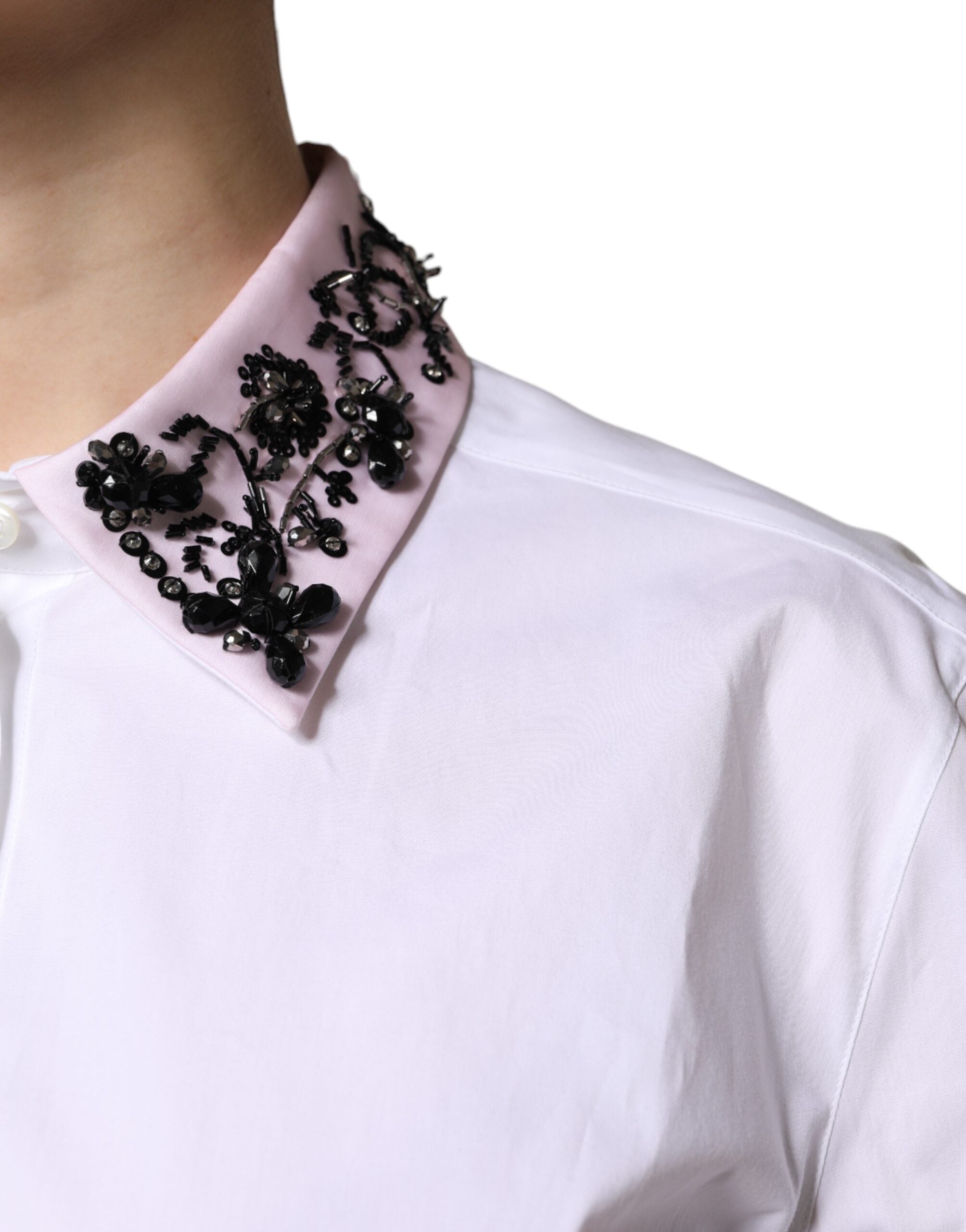 Dolce & Gabbana White Embellished Collared Dress Shirt Women's Top (Pre-Owned)