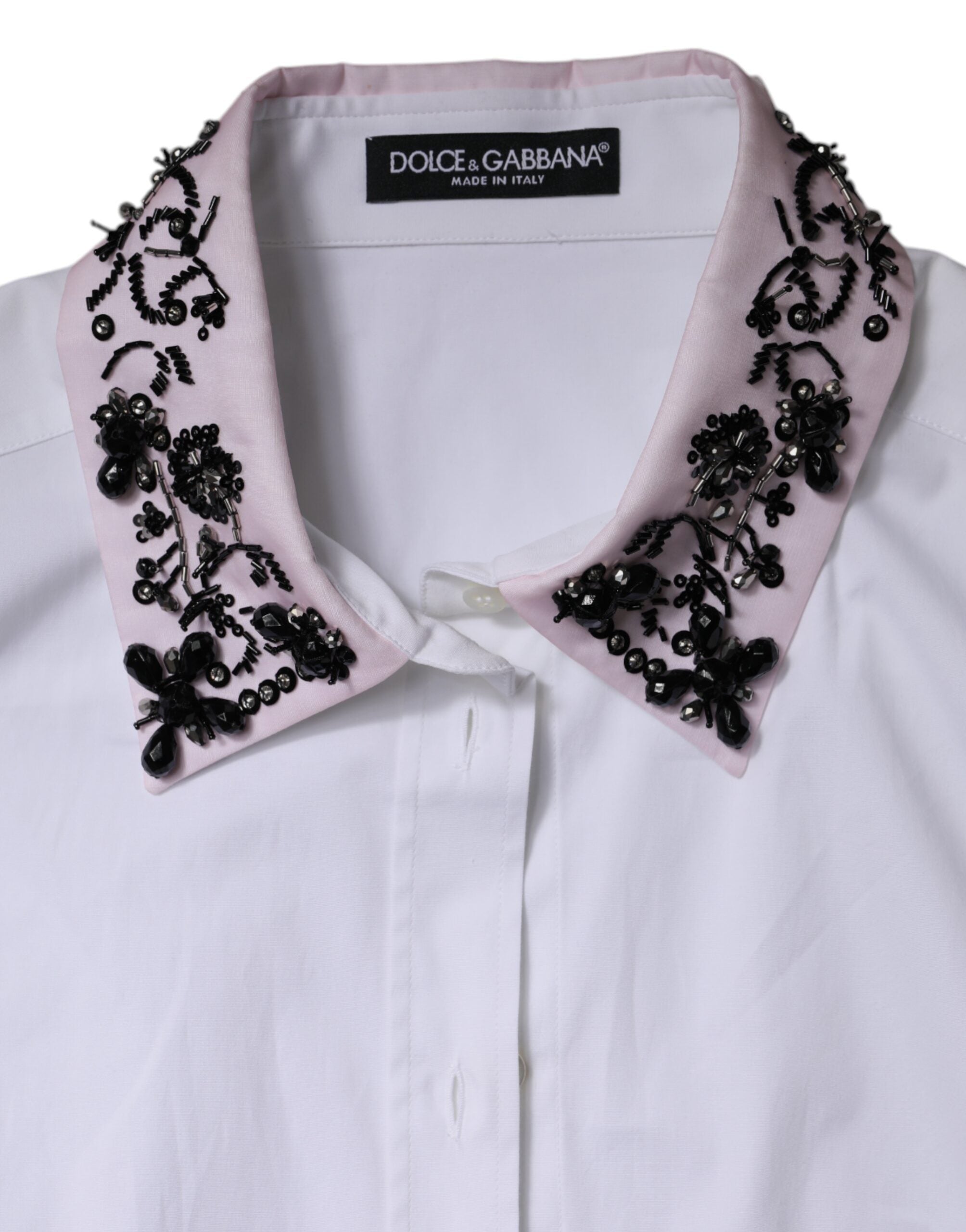 Dolce & Gabbana White Embellished Collared Dress Shirt Women's Top (Pre-Owned)