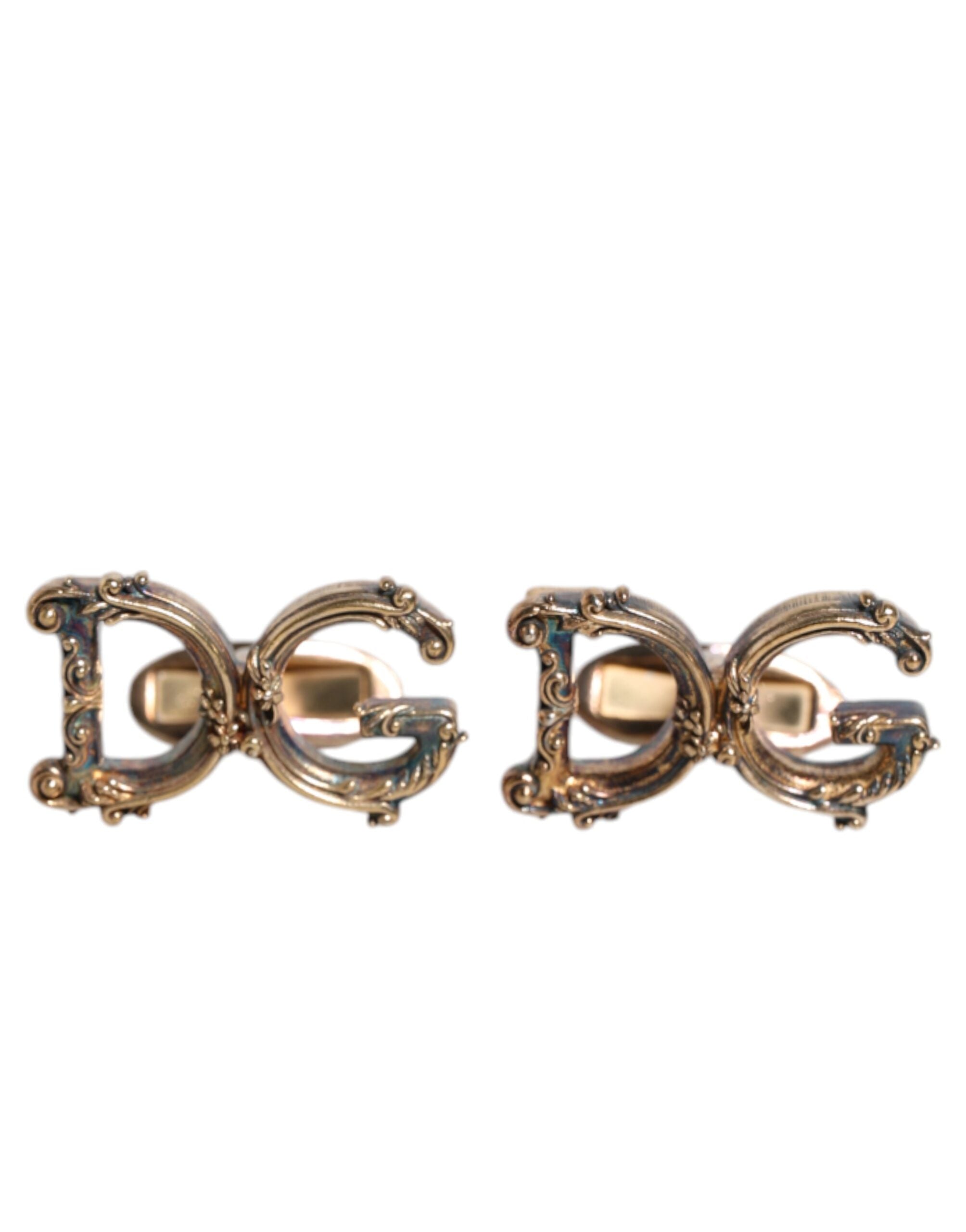 Dolce & Gabbana Gold Tone 925 Sterling Silver DG Logo Accessory Men's Cufflink (Pre-Owned)