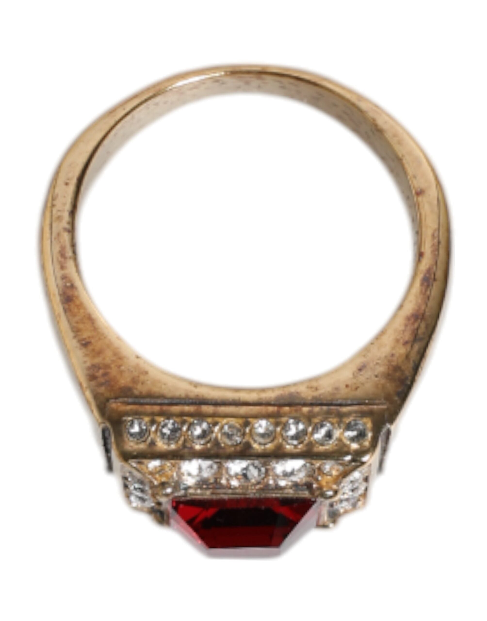 Dolce & Gabbana Gold Tone Sterling Silver 925 Crystals Men's Ring (Pre-Owned)