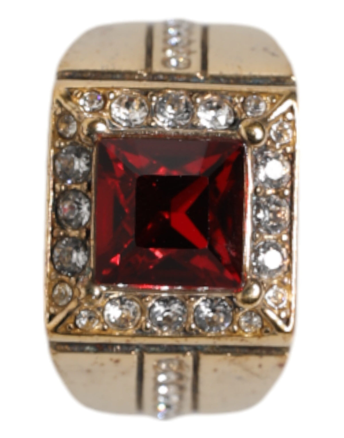 Dolce & Gabbana Gold Tone Sterling Silver 925 Crystals Men's Ring (Pre-Owned)