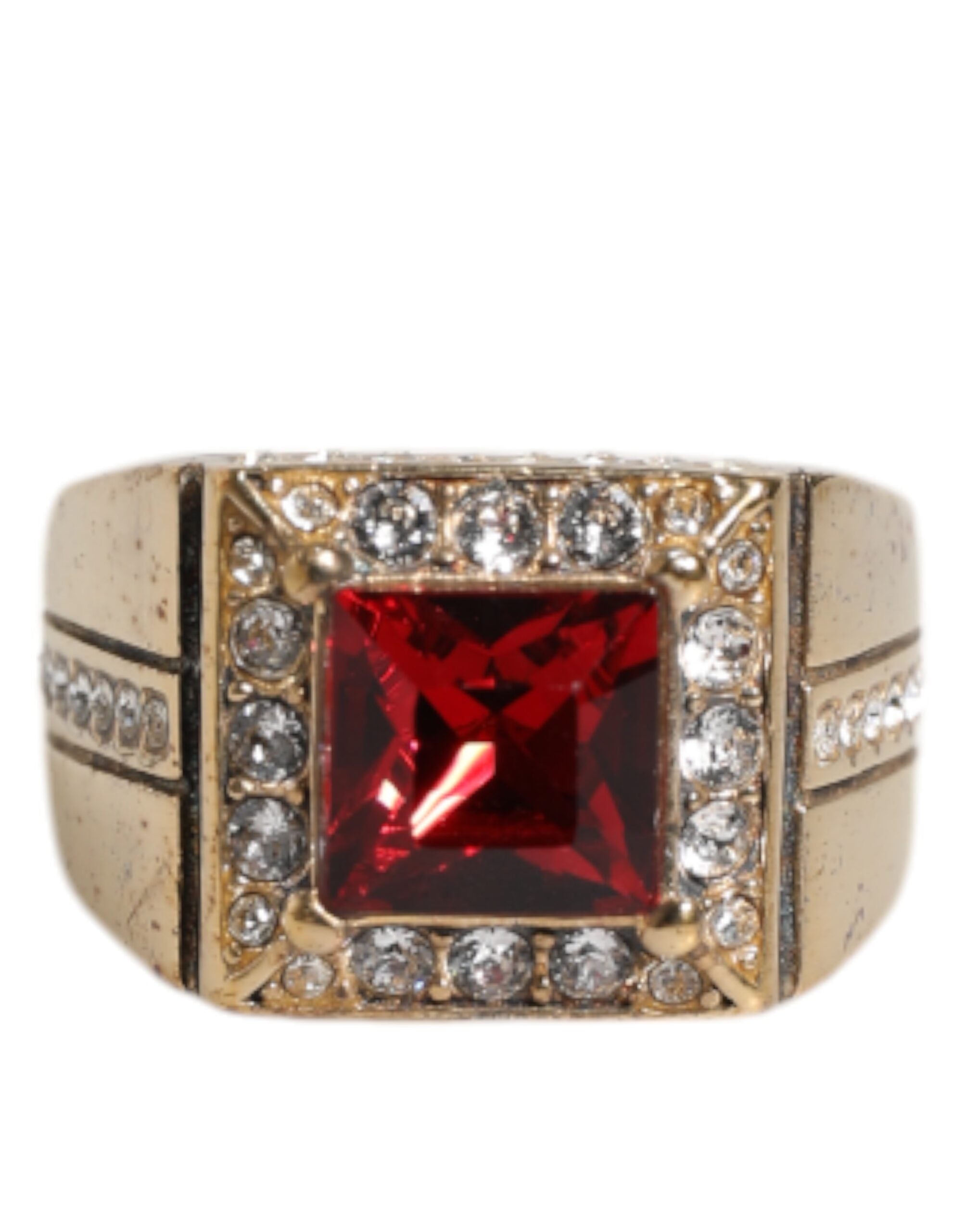 Dolce & Gabbana Gold Tone Sterling Silver 925 Crystals Men's Ring (Pre-Owned)