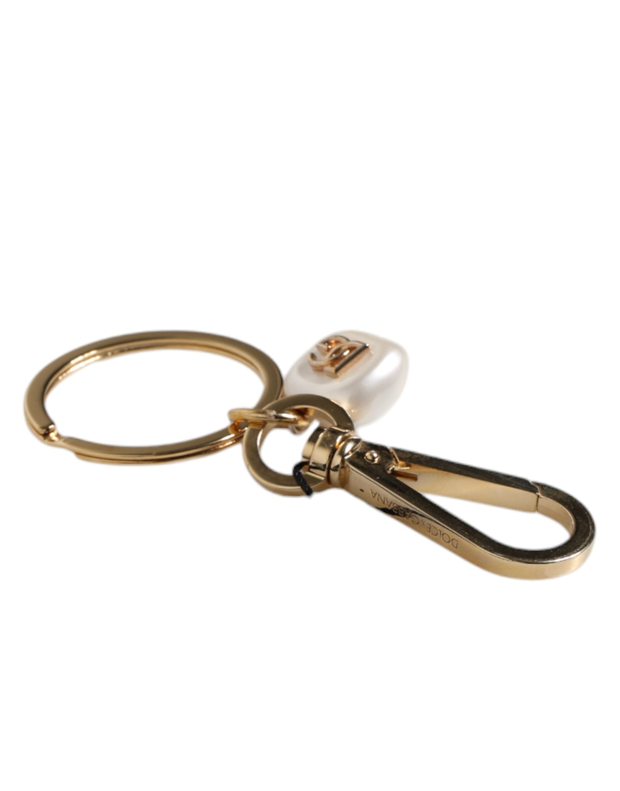 Dolce & Gabbana Chic Gold Brass Faux Pearl Letter Charm Keyring Women's Keychain (Pre-Owned)