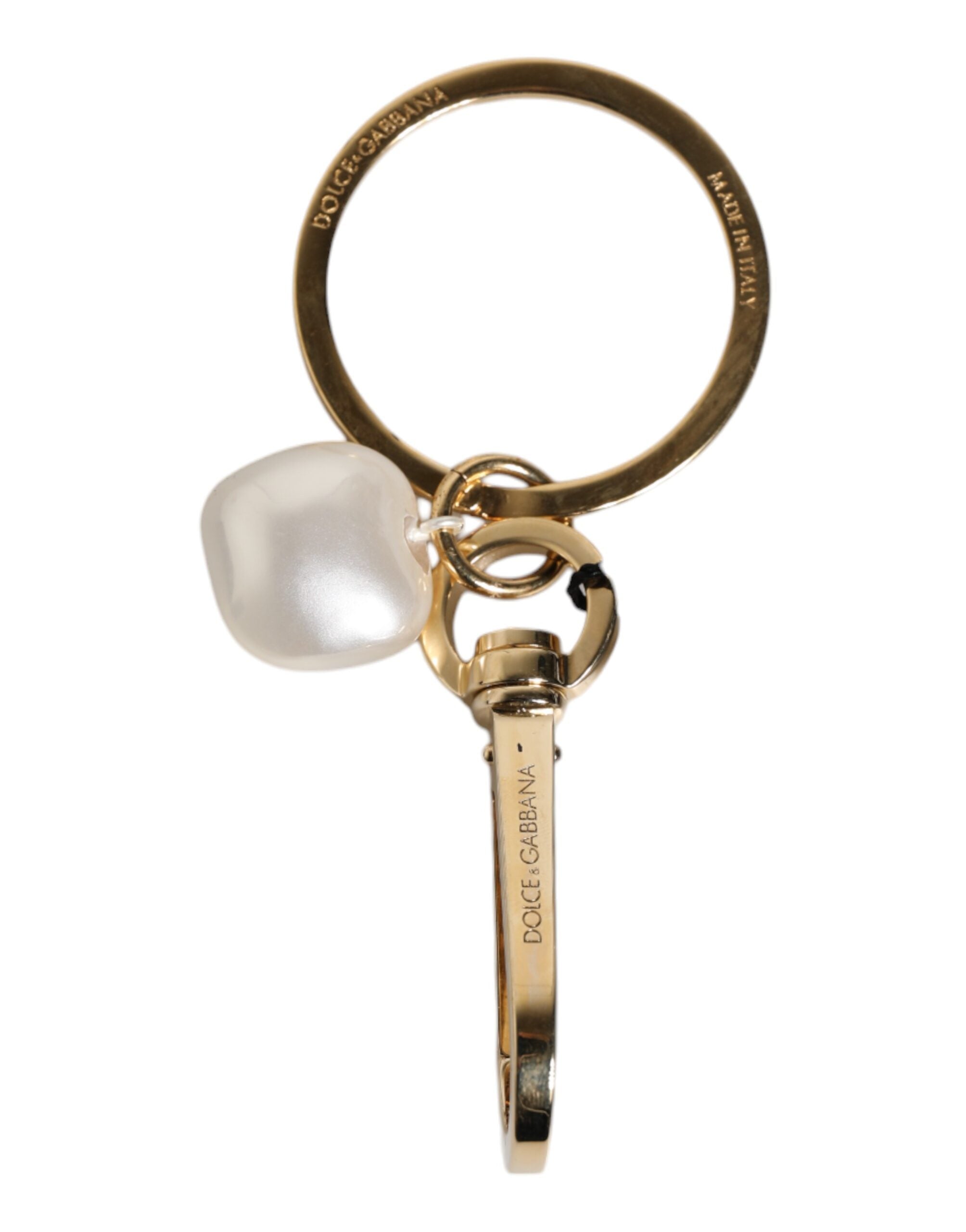 Dolce & Gabbana Chic Gold Brass Faux Pearl Letter Charm Keyring Women's Keychain (Pre-Owned)