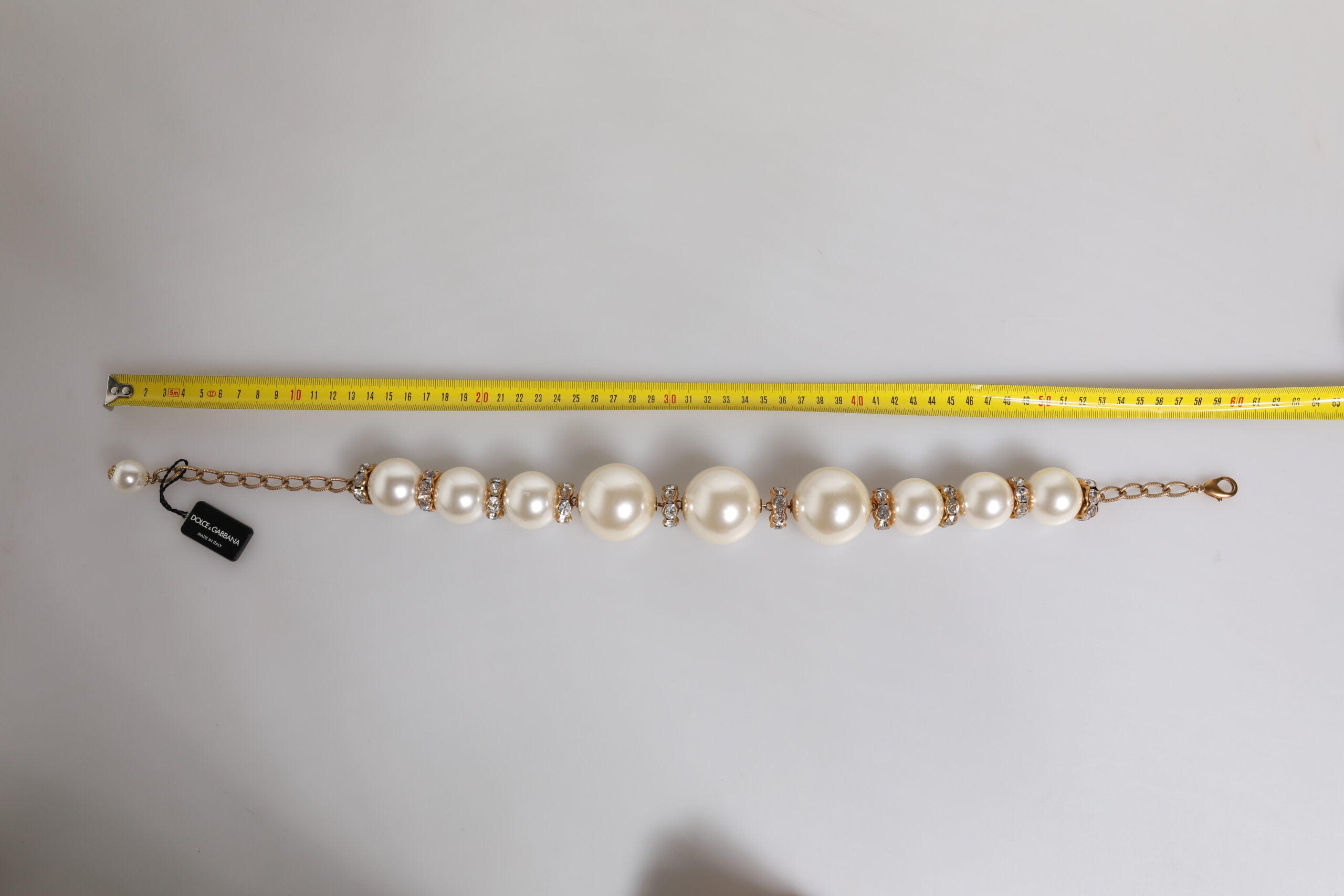 Dolce & Gabbana White Maxi Faux Pearl Beads Crystals Gold Chain Women's Necklace (Pre-Owned)
