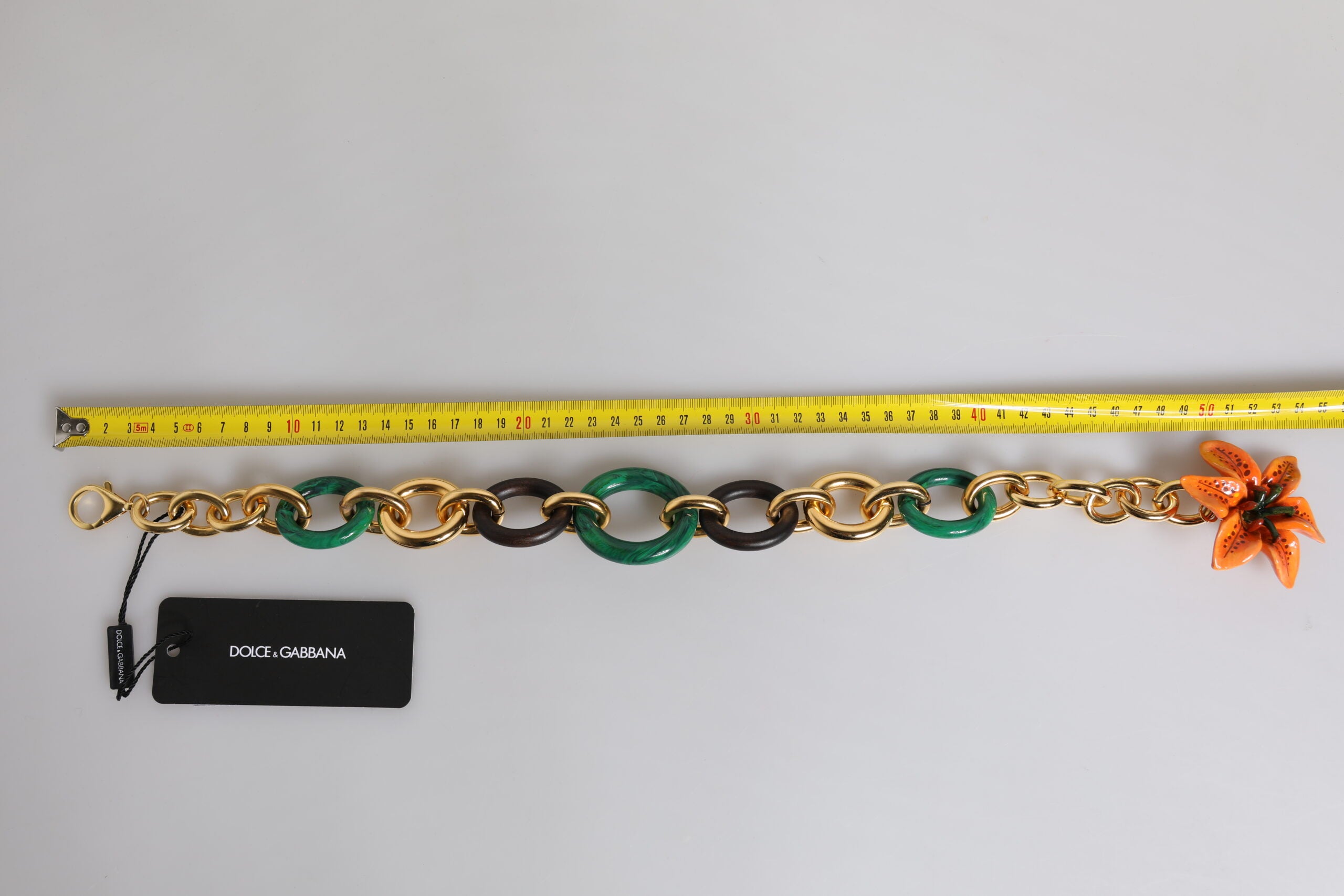 Dolce & Gabbana Multicolor Gold Brass Orange Lily Floral Chain Women's Necklace (Pre-Owned)