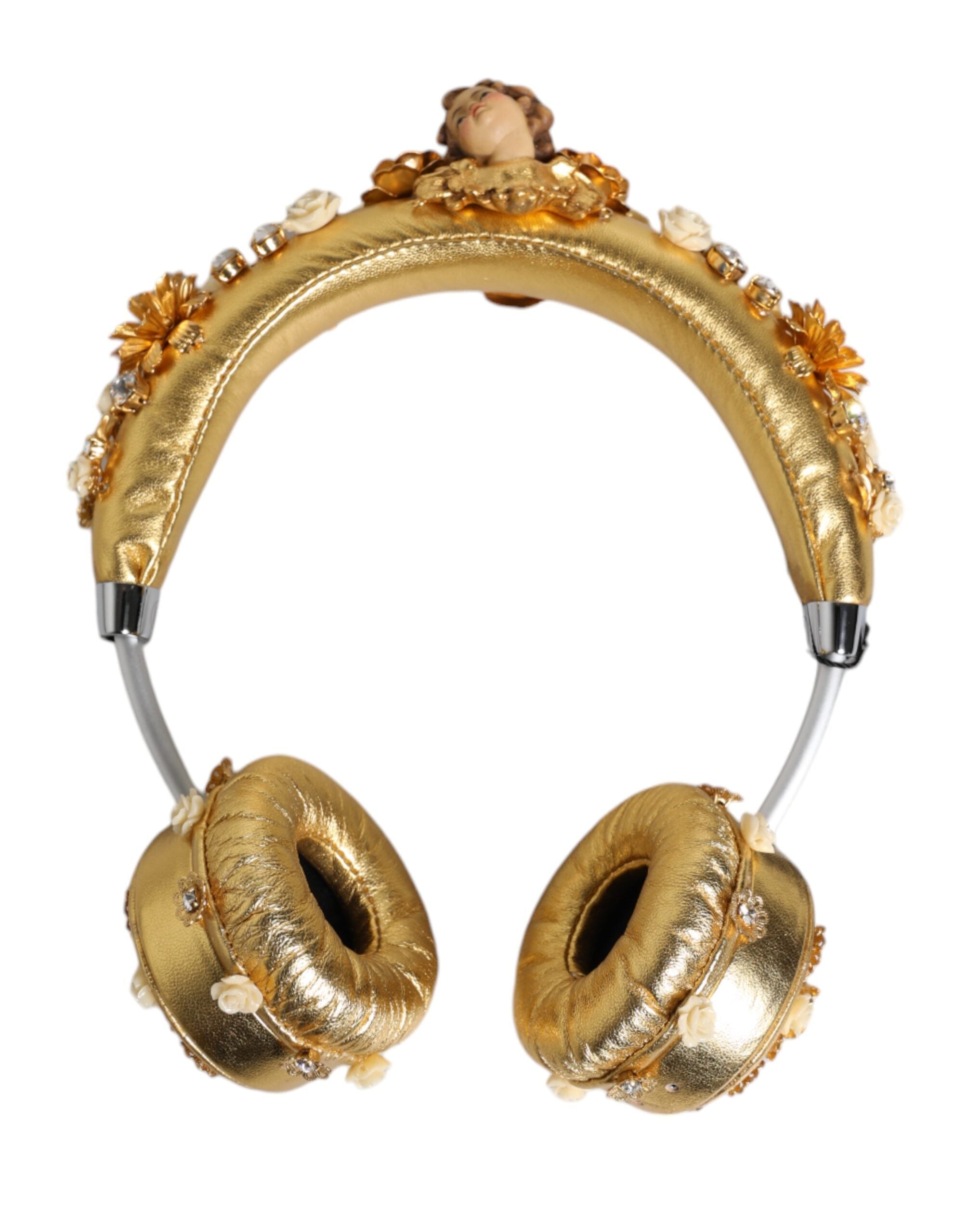 Dolce & Gabbana Gold Leather Floral Crystal Angel Headset Women's Headphones