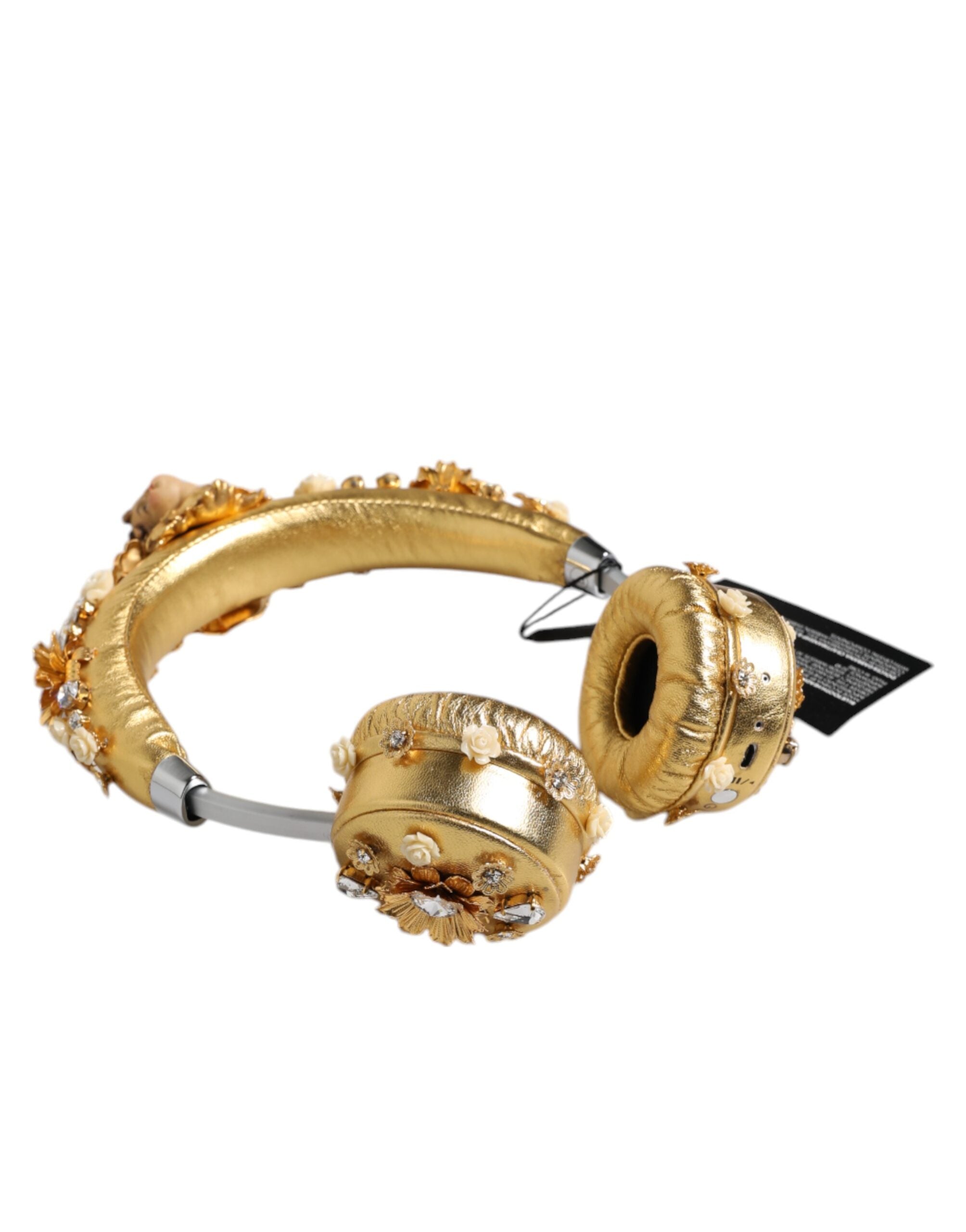 Dolce & Gabbana Gold Leather Floral Crystal Angel Headset Women's Headphones