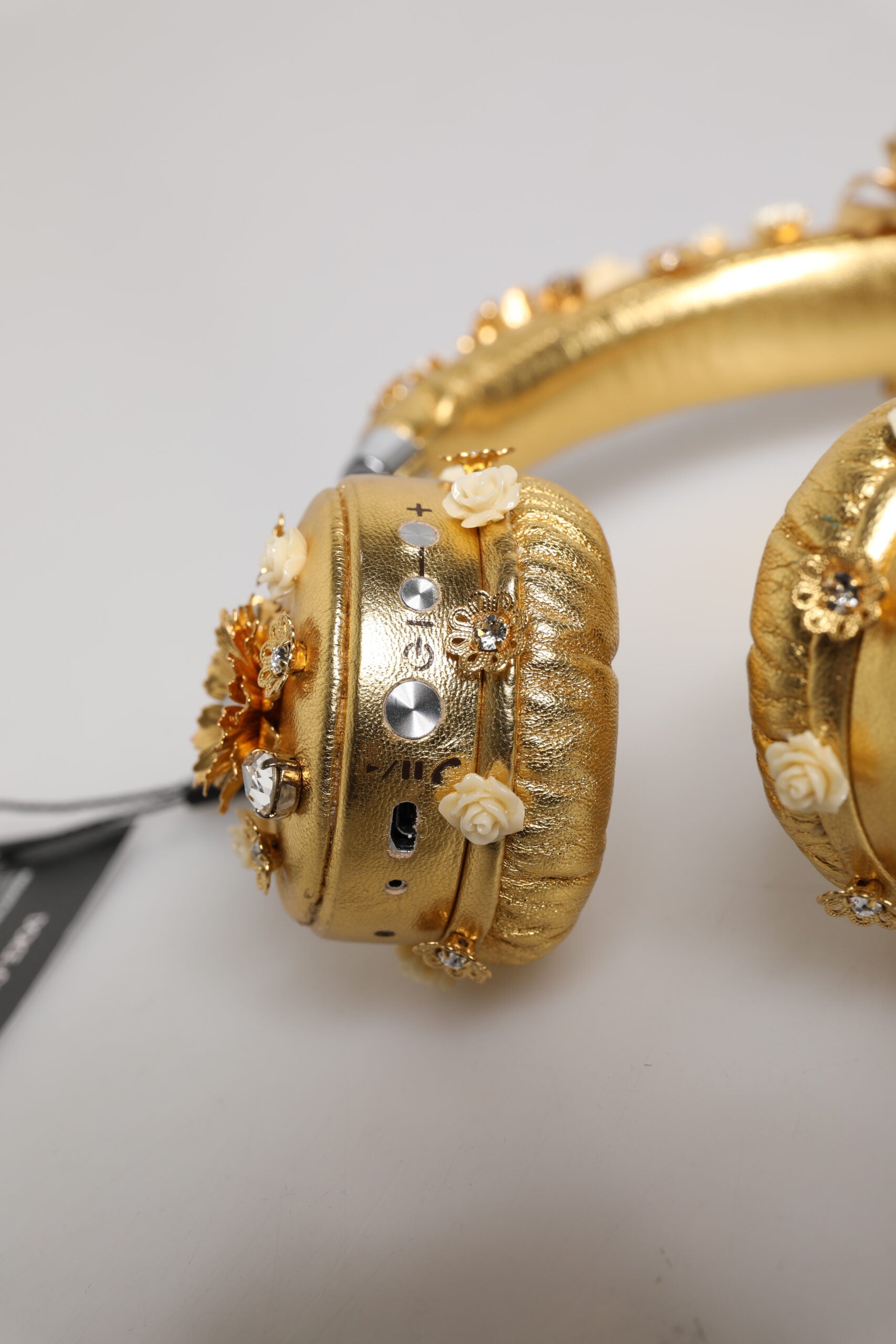 Dolce & Gabbana Gold Leather Floral Crystal Angel Headset Women's Headphones