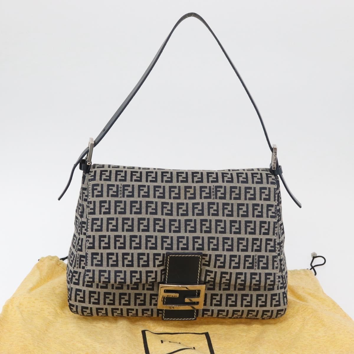 Fendi Baguette Zucchino Canvas Navy Canvas Handbag (Pre-Owned)