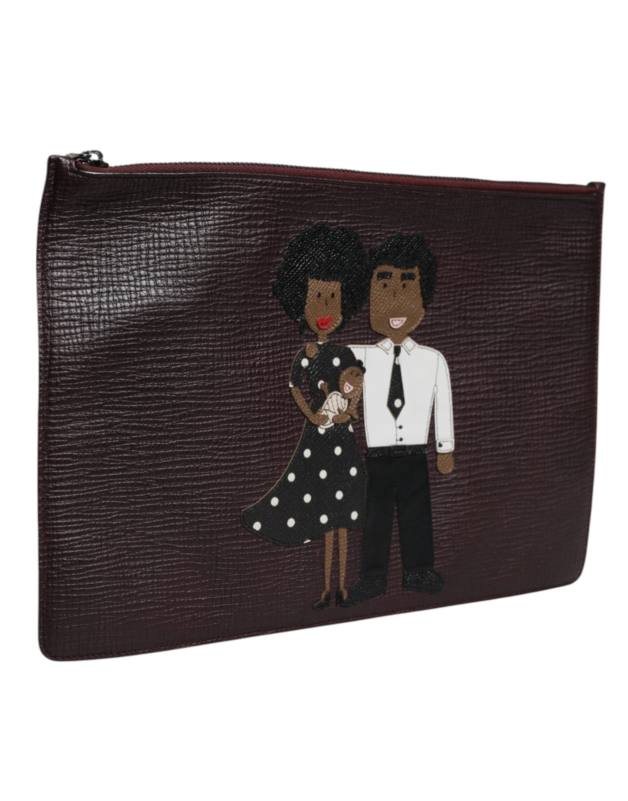 Dolce & Gabbana Brown Leather #DGFAMILY Embellished Men Clutch Pouch Men's Bag