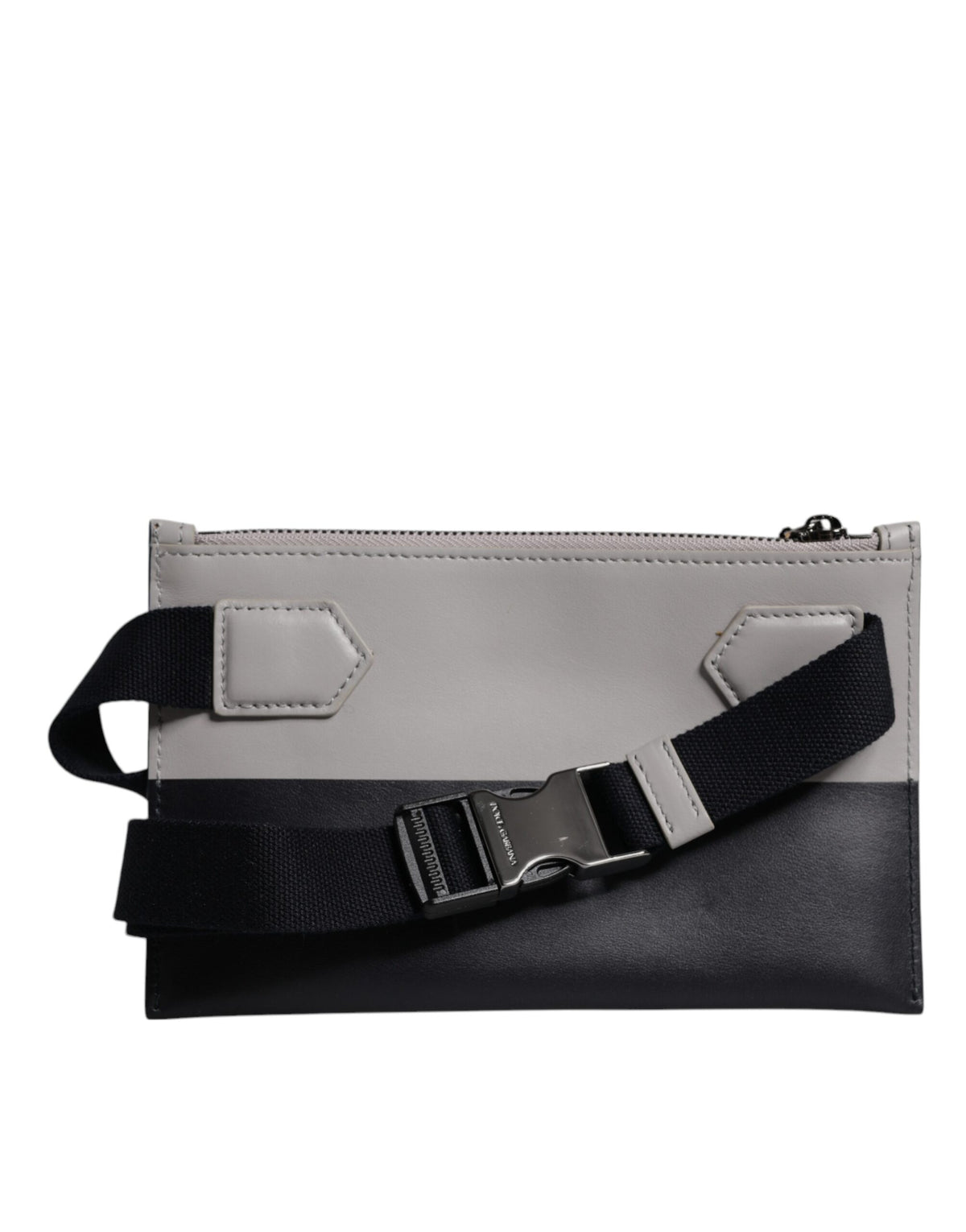 Dolce & Gabbana Black White Leather Logo Embossed Crossbody Men's Bag
