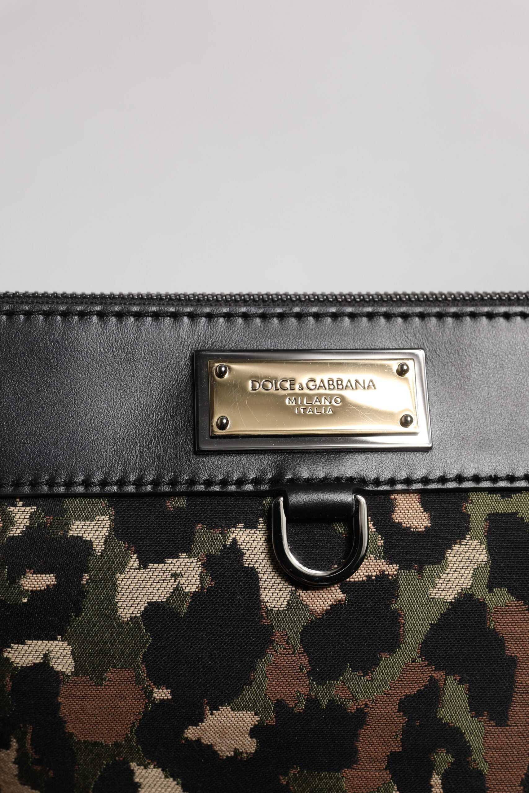 Dolce & Gabbana Multicolor Leopard Jacquard Print Logo Plaque Pouch Men's Bag