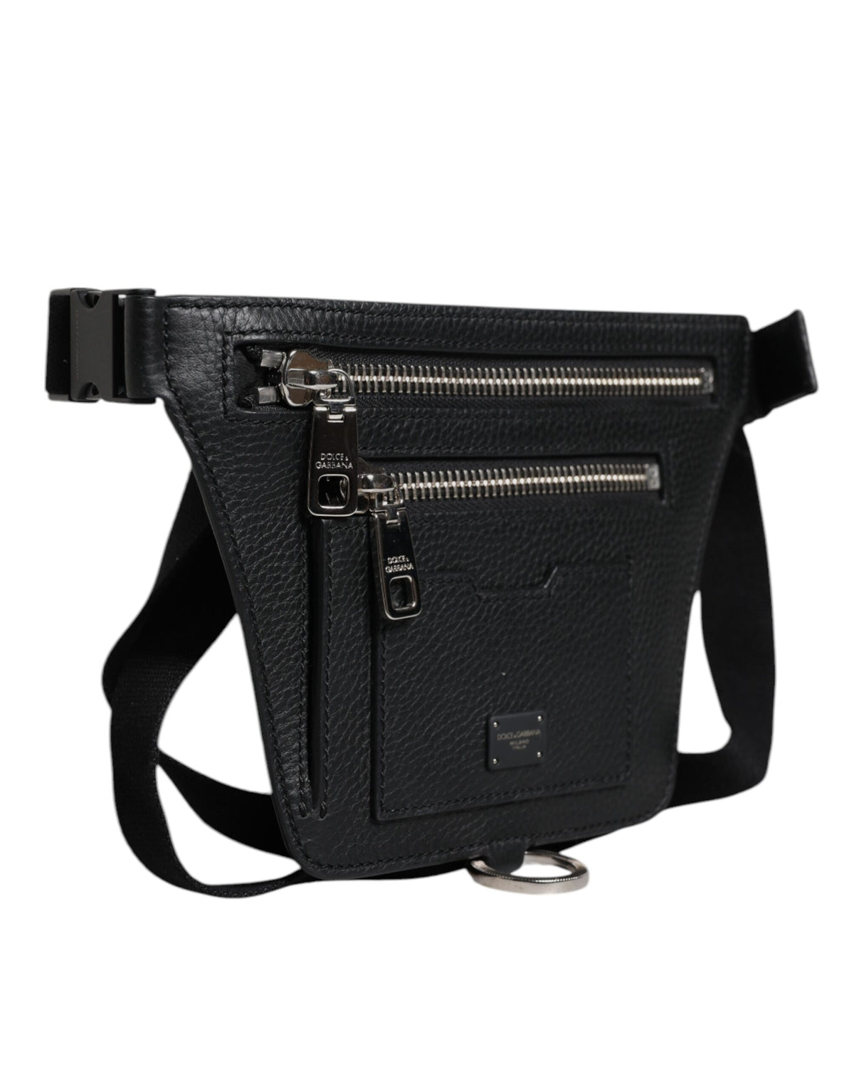 Dolce & Gabbana Black Calfskin Logo Plaque Belt Waist Men Fanny Pack Men's Bag