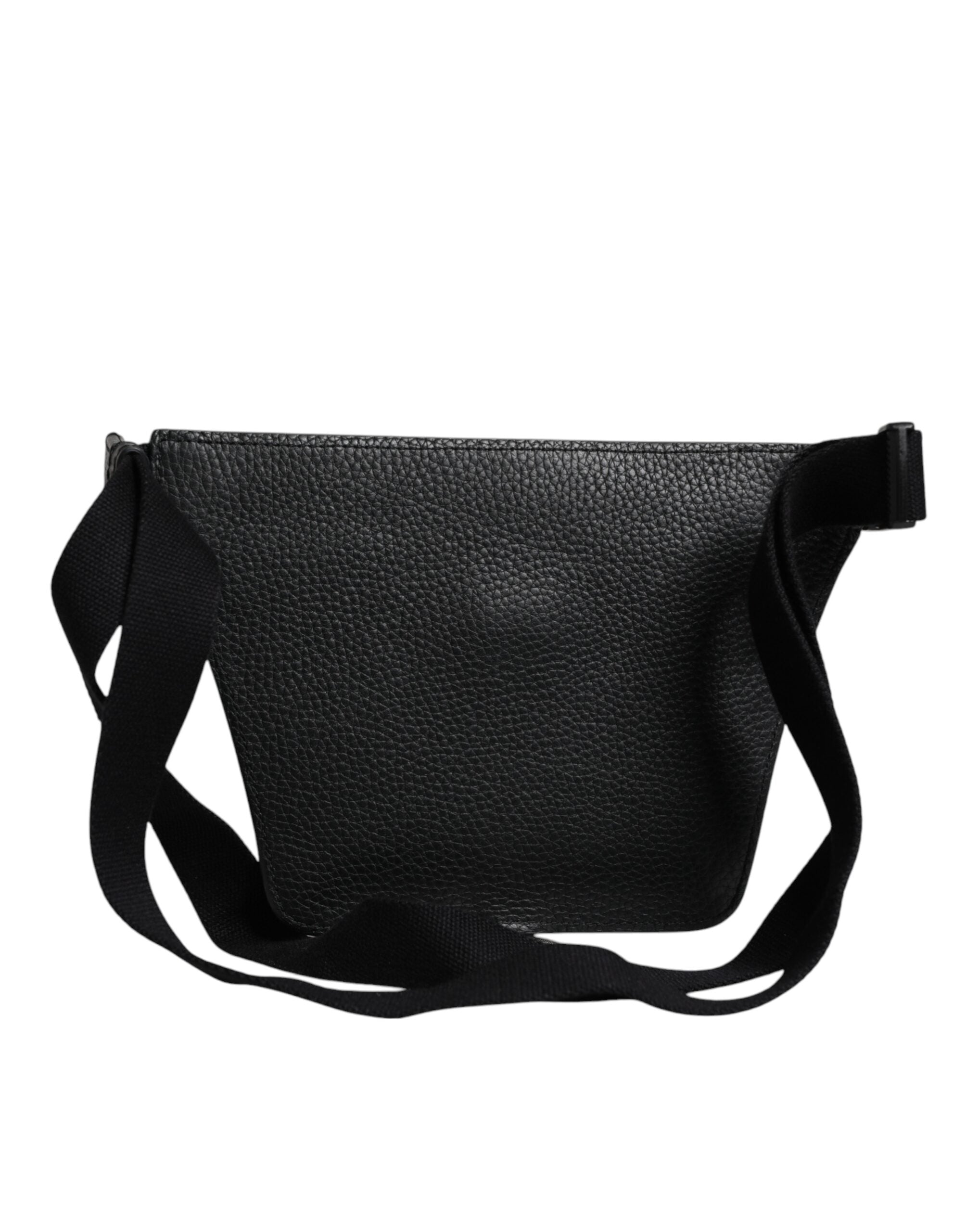 Dolce & Gabbana Black Calfskin Logo Plaque Belt Waist Men Fanny Pack Men's Bag