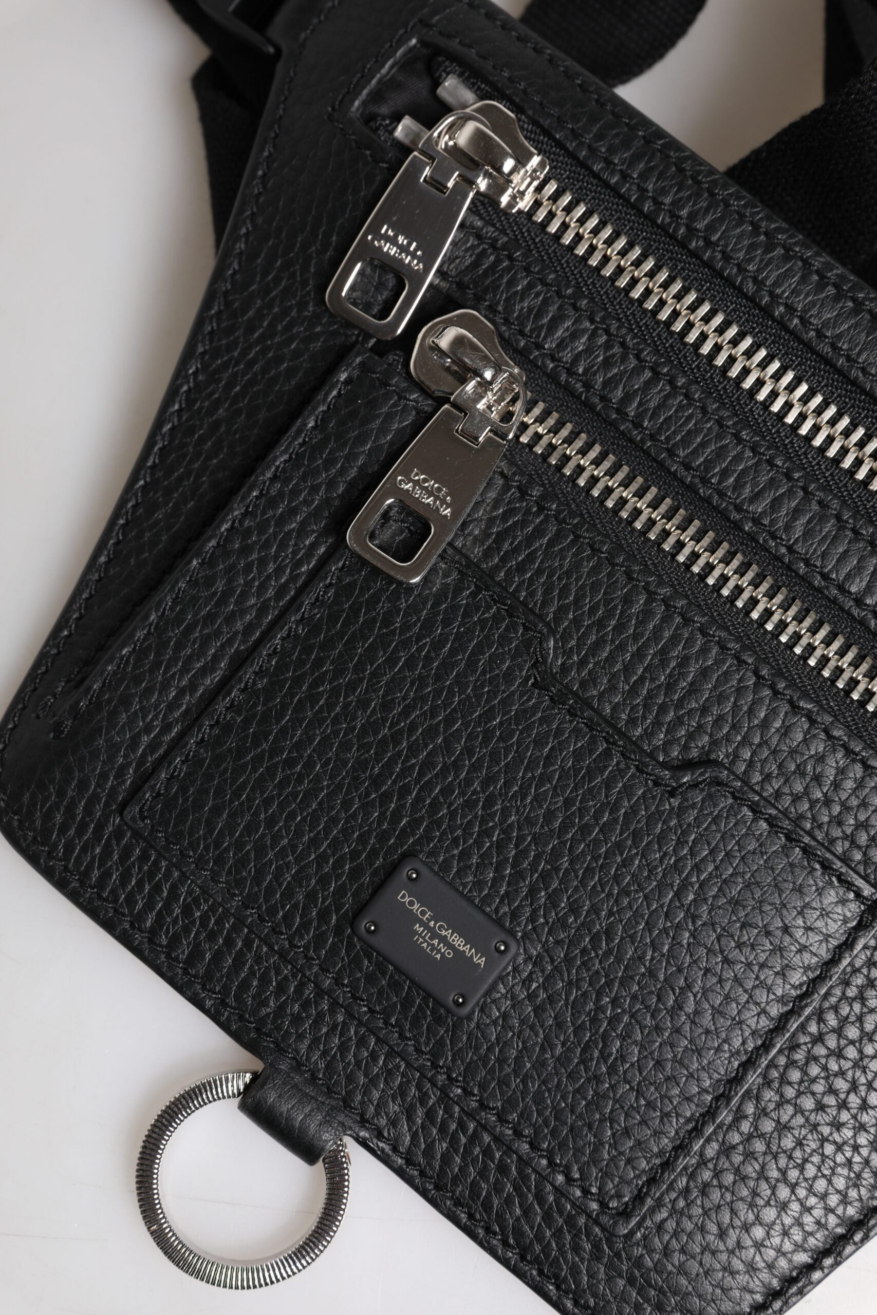 Dolce & Gabbana Black Calfskin Logo Plaque Belt Waist Men Fanny Pack Men's Bag