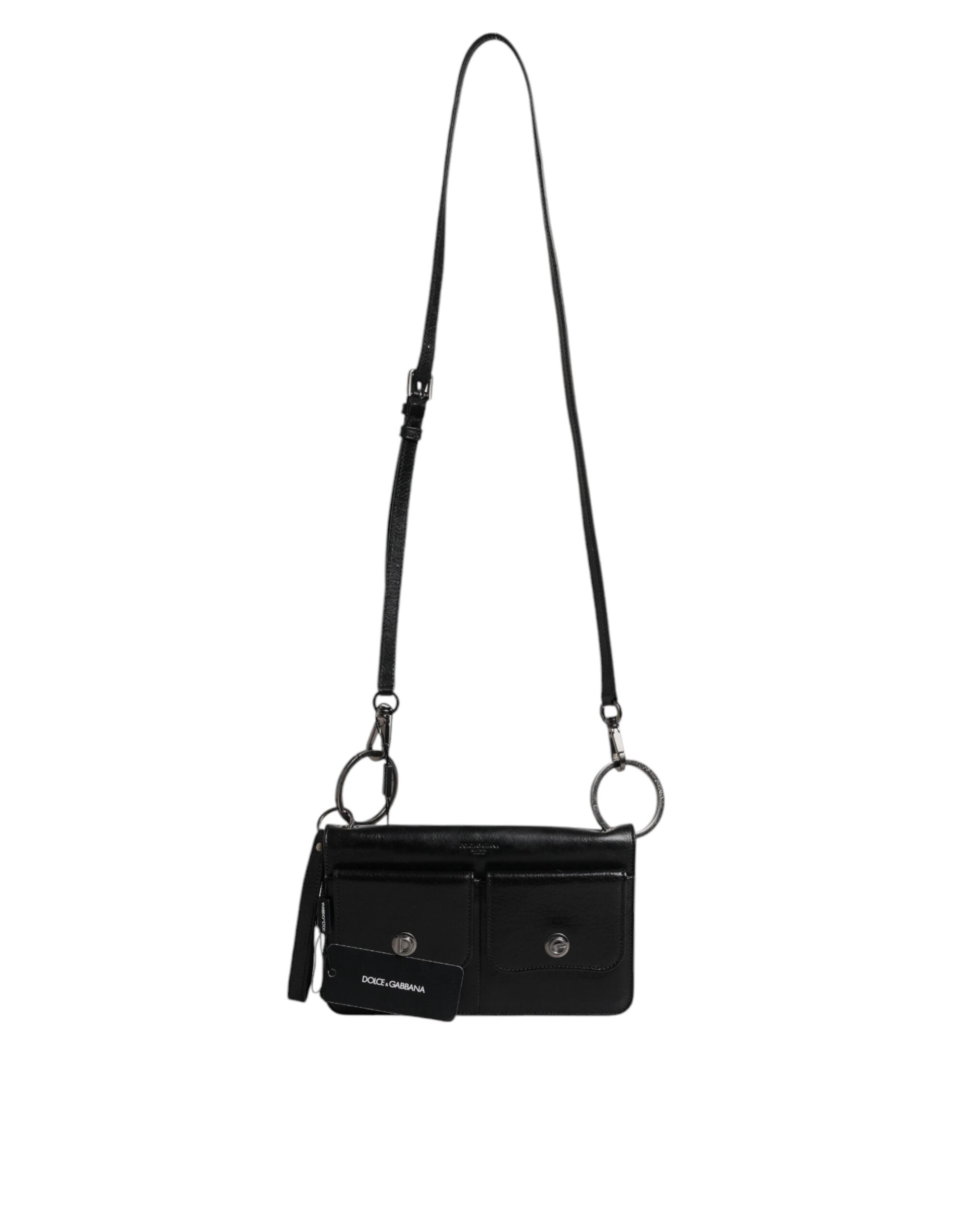 Dolce & Gabbana Black Leather Logo Purse Shoulder Crossbody Men's Bag (Pre-Owned)