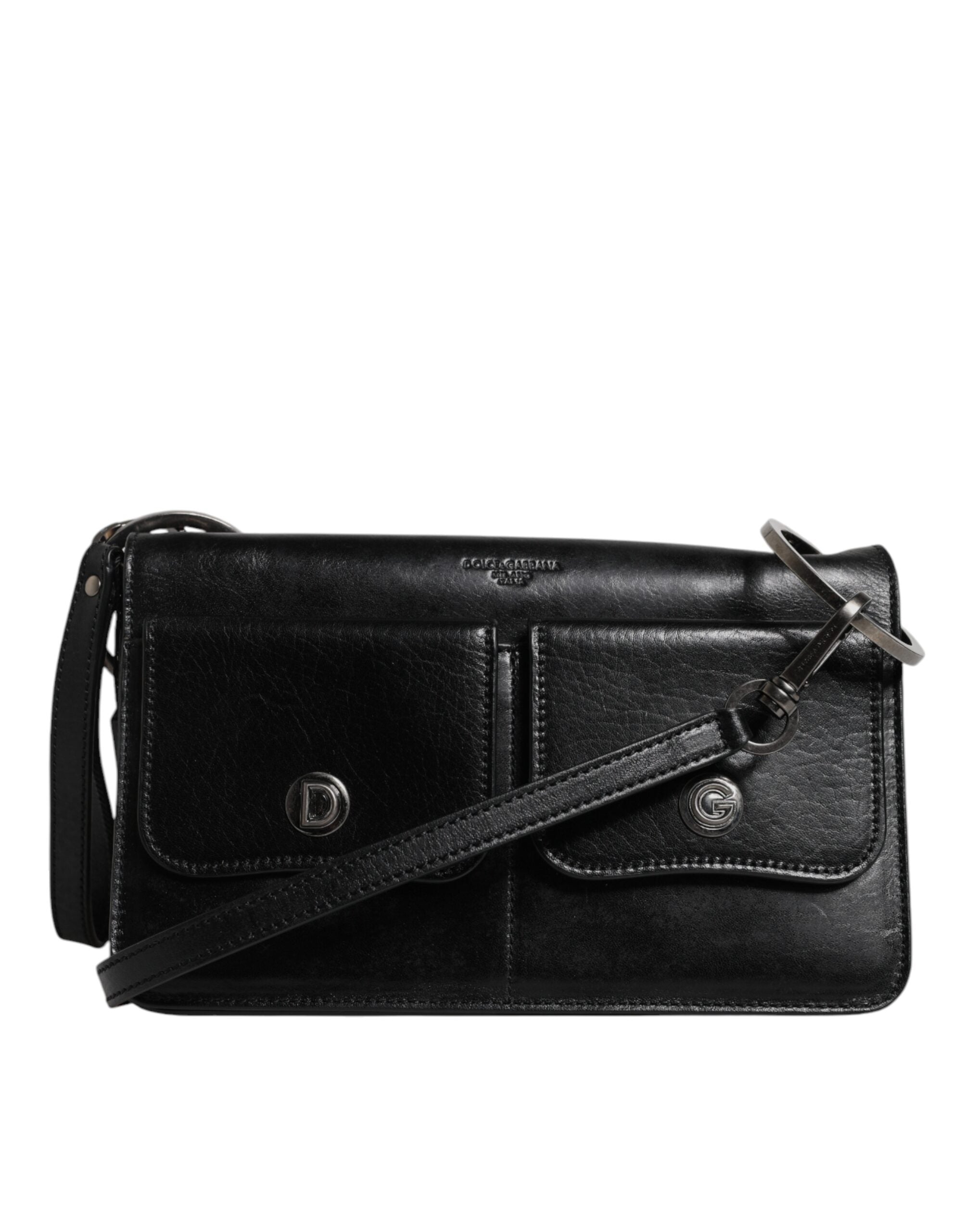 Dolce & Gabbana Black Leather Logo Purse Shoulder Crossbody Men's Bag (Pre-Owned)