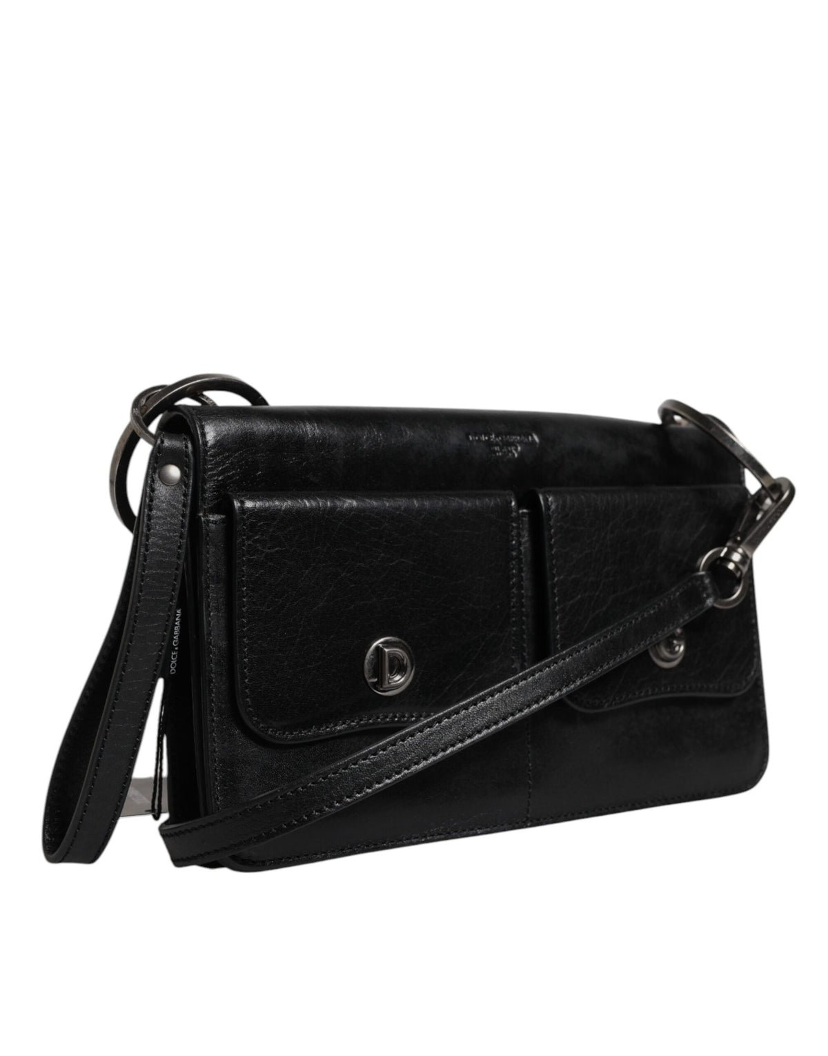 Dolce & Gabbana Black Leather Logo Purse Shoulder Crossbody Men's Bag (Pre-Owned)