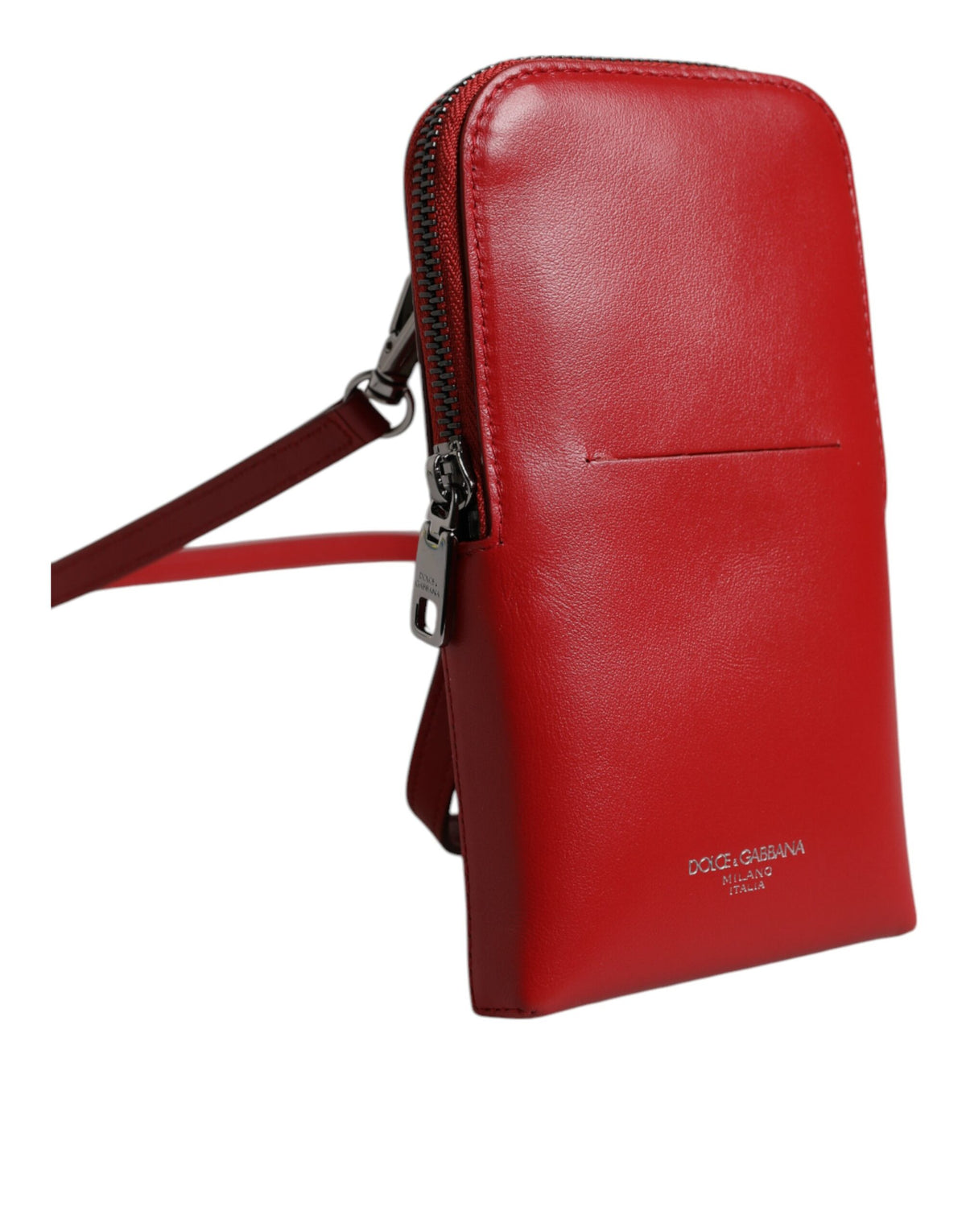 Dolce & Gabbana Red Leather Purse Phone Sling Crossbody Neck Strap Men's Bag