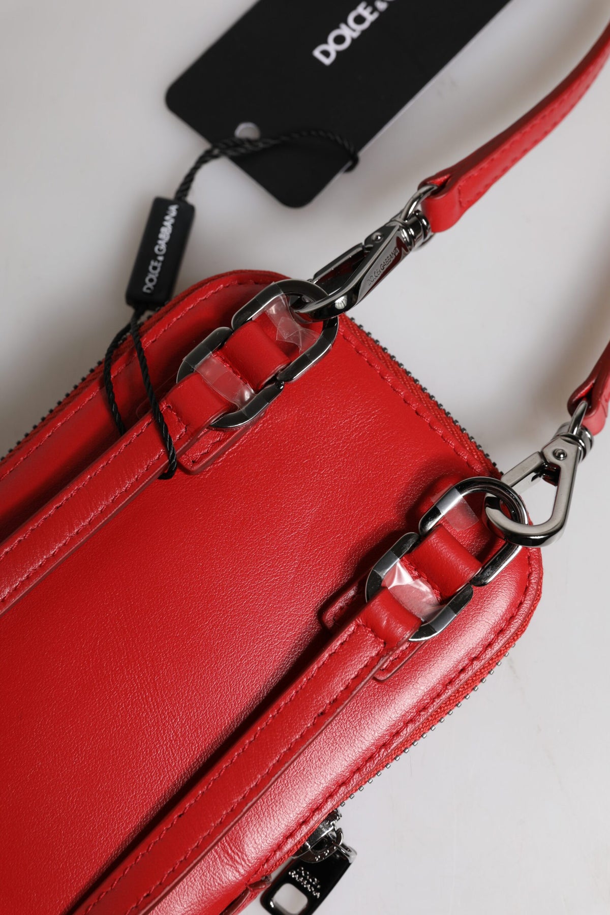 Dolce & Gabbana Red Leather Purse Phone Sling Crossbody Neck Strap Men's Bag