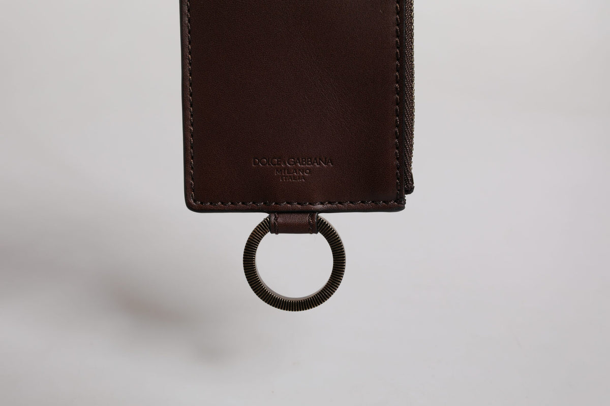 Dolce & Gabbana Brown Calf Leather Lanyard Logo Card Holder Men's Wallet