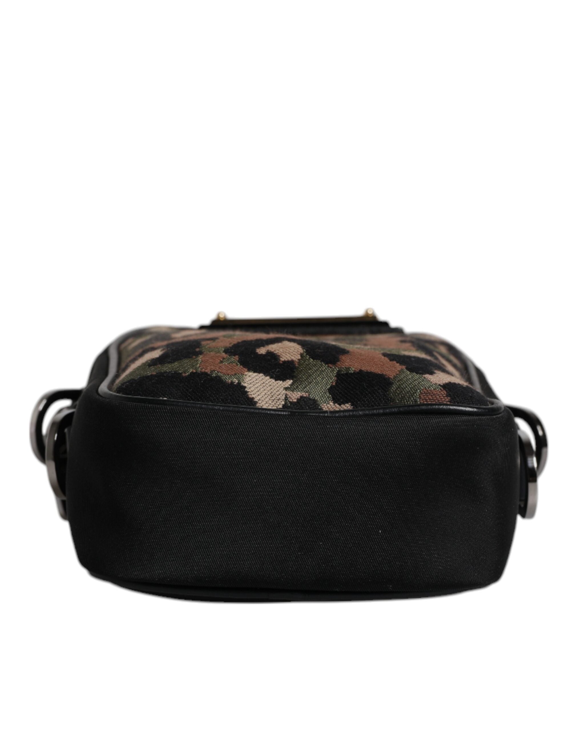 Dolce & Gabbana Multicolor Leopard Jacquard Logo Plaque Neck Strap Men's Bag