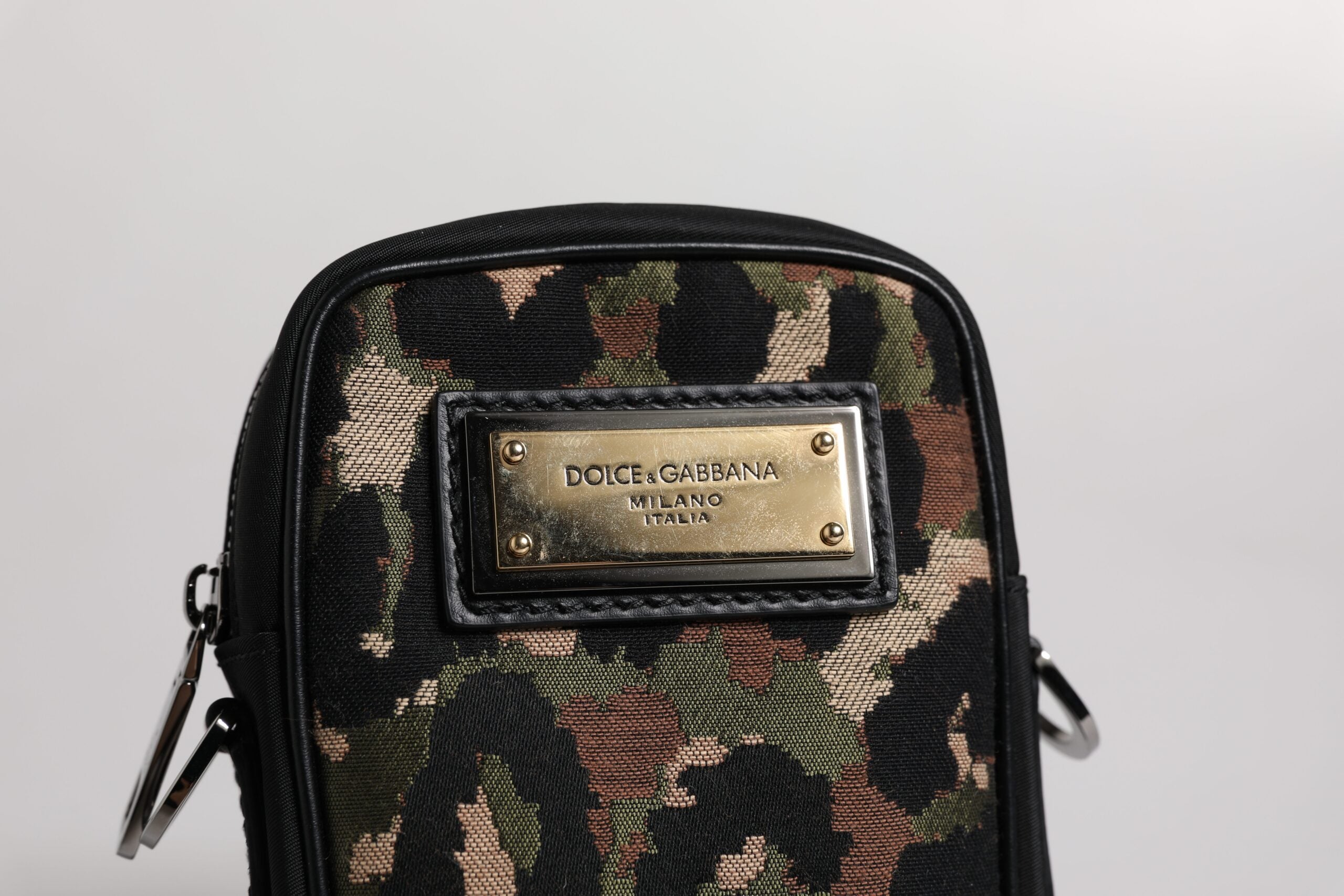 Dolce & Gabbana Multicolor Leopard Jacquard Logo Plaque Neck Strap Men's Bag