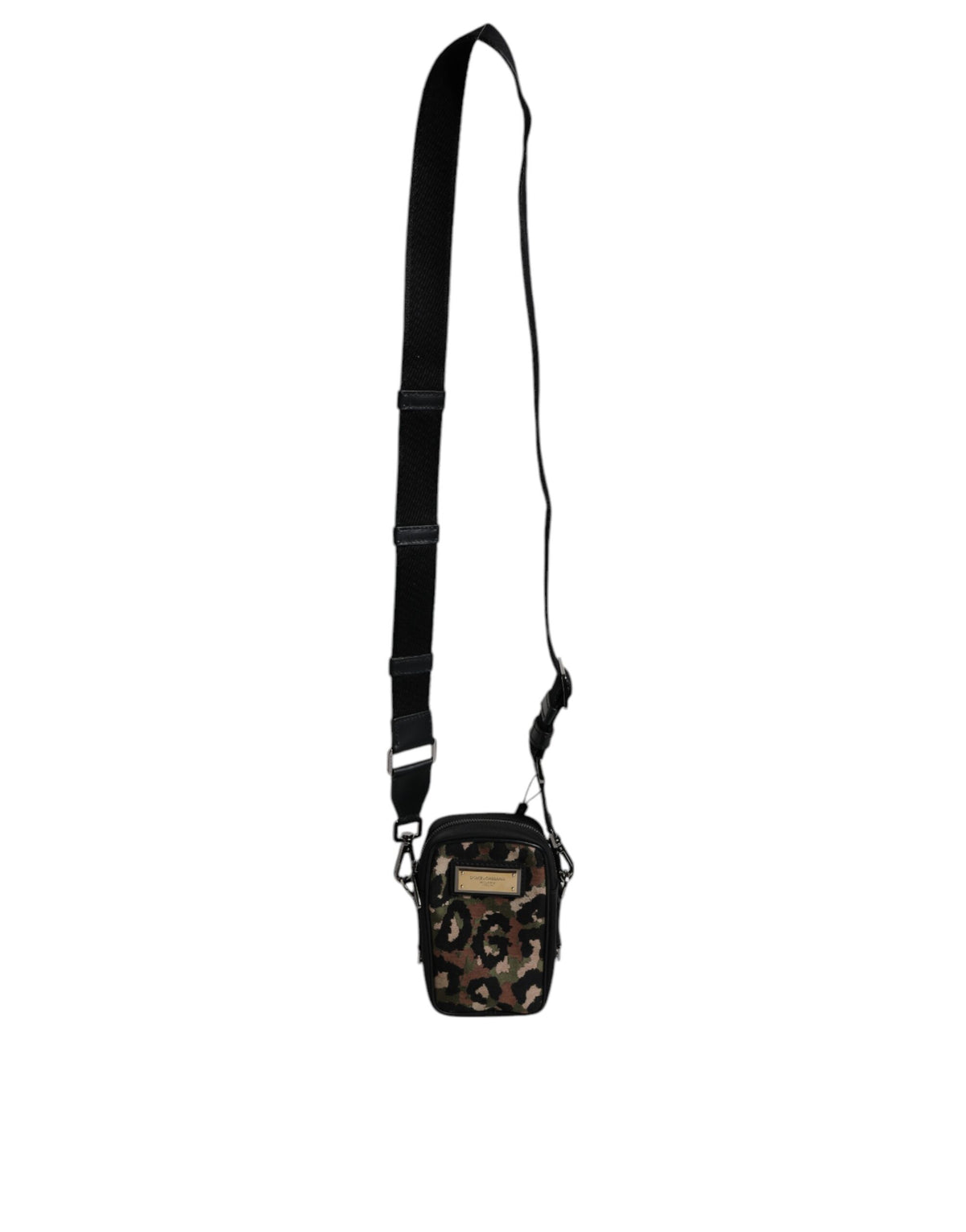 Dolce & Gabbana Multicolor Leopard Jacquard Logo Plaque Neck Strap Men's Bag