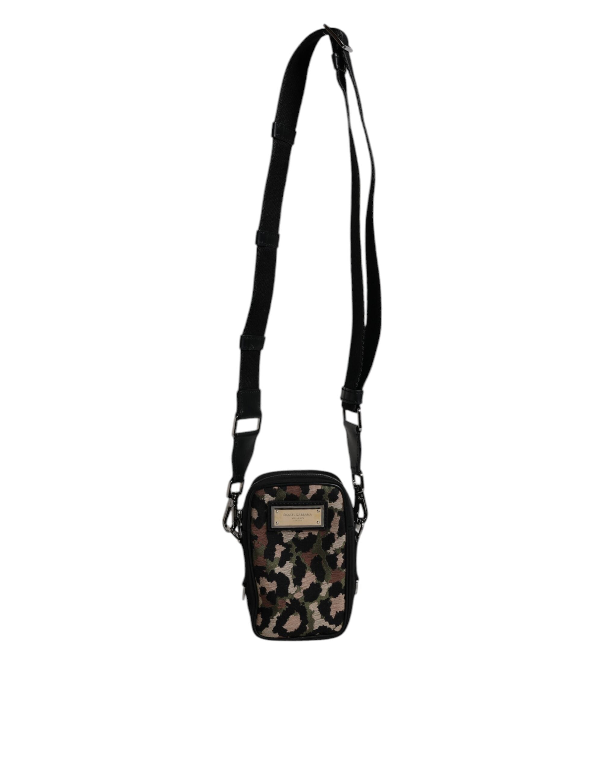 Dolce & Gabbana Multicolor Leopard Jacquard Logo Plaque Neck Strap Men's Bag (Pre-Owned)
