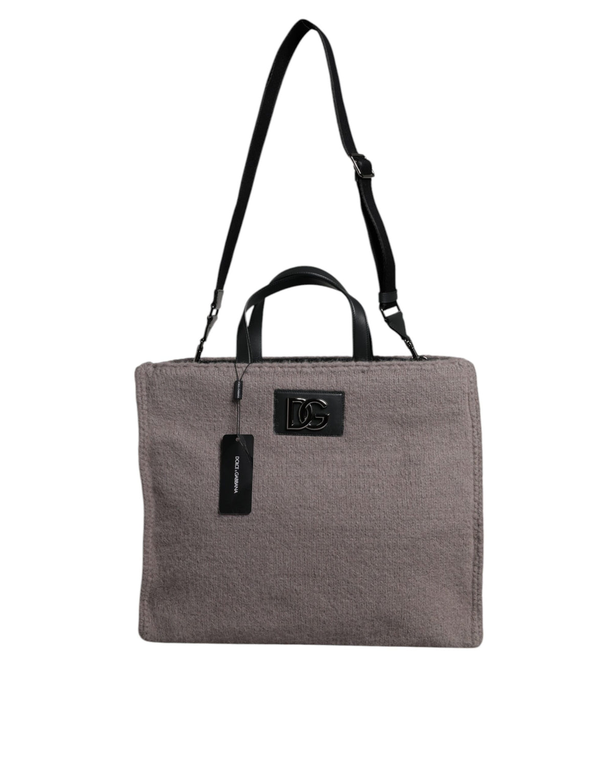 Dolce & Gabbana Grey Alpaca Wool Logo Plaque Tote Shoulder Men's Bag