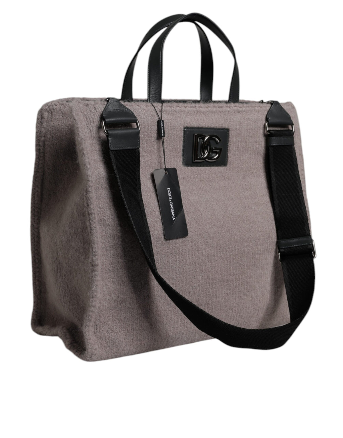 Dolce & Gabbana Grey Alpaca Wool Logo Plaque Tote Shoulder Men's Bag