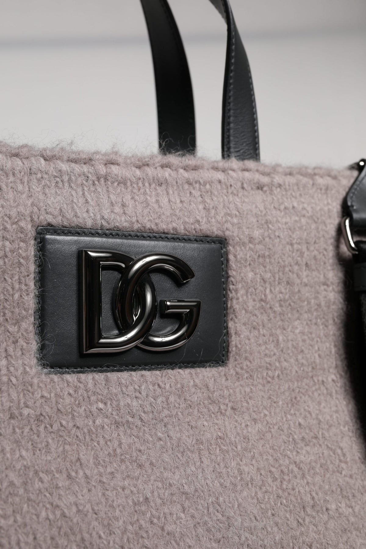 Dolce & Gabbana Grey Alpaca Wool Logo Plaque Tote Shoulder Men's Bag