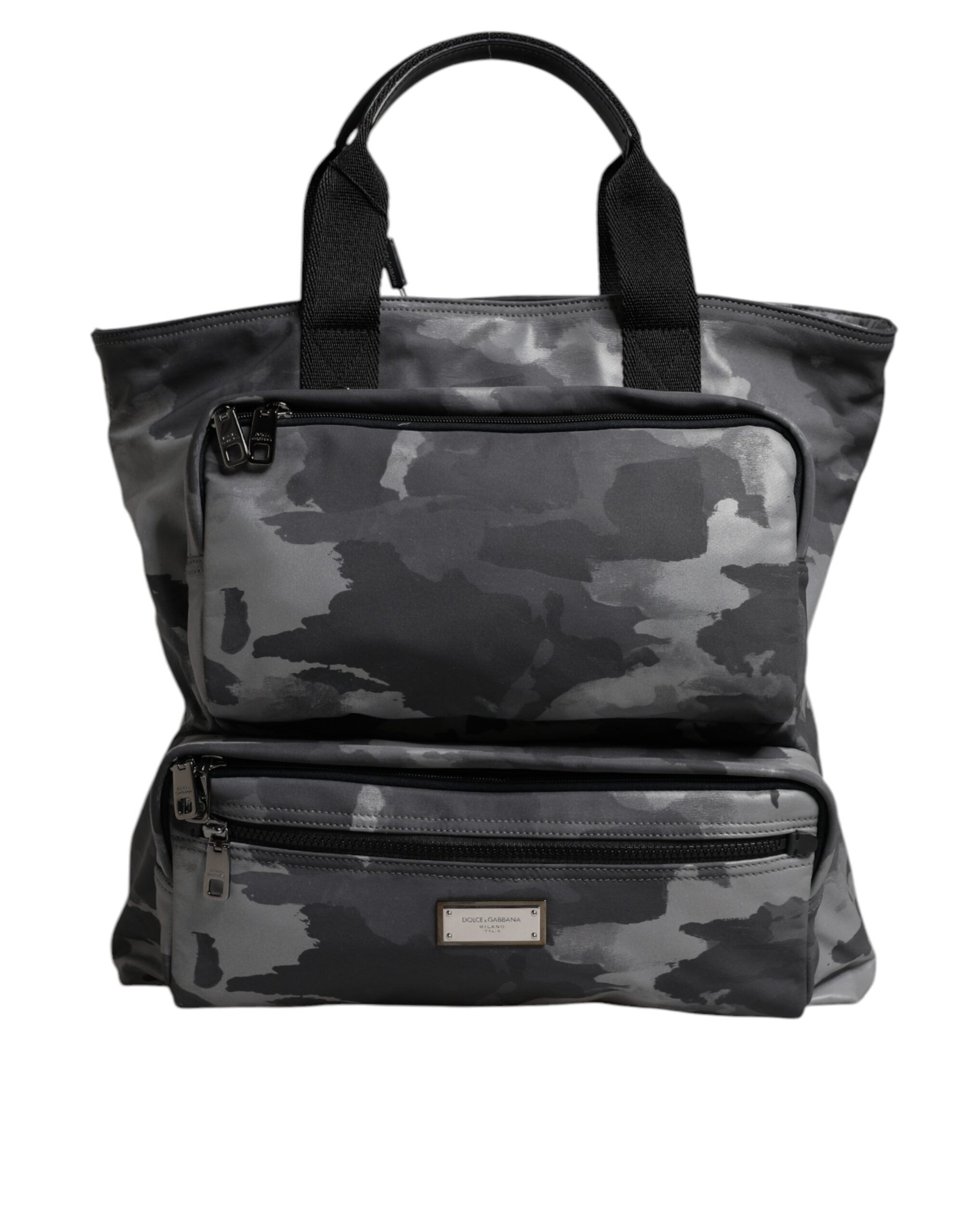 Dolce & Gabbana Gray Camo Cotton Multiple Compartments Tote Men's Bag