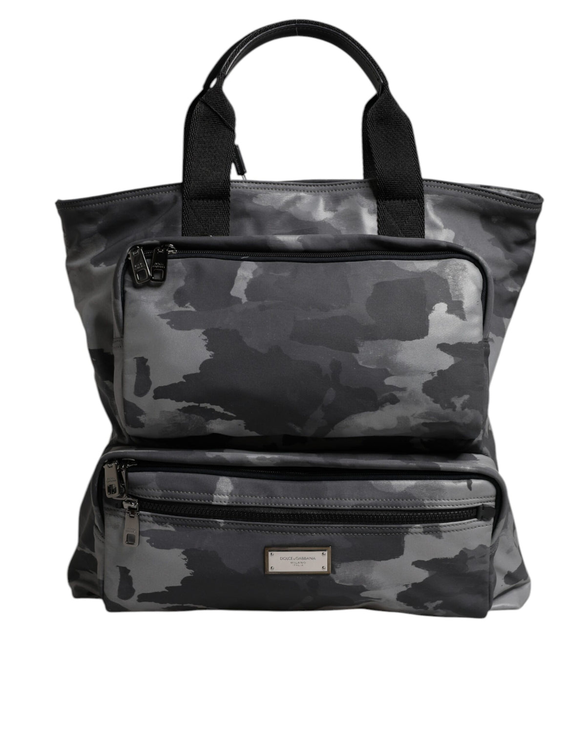 Dolce & Gabbana Gray Camo Cotton Multiple Compartments Tote Men's Bag