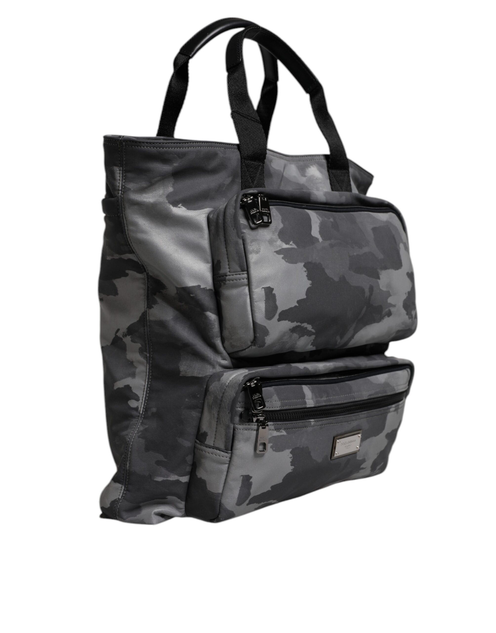 Dolce & Gabbana Gray Camo Cotton Multiple Compartments Tote Men's Bag