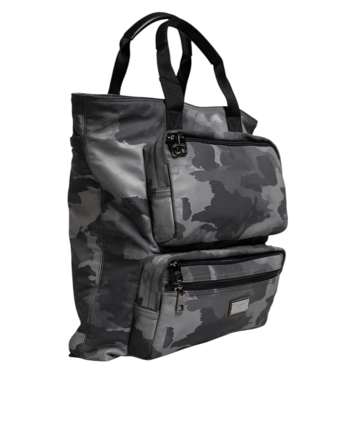 Dolce & Gabbana Gray Camo Cotton Multiple Compartments Tote Men's Bag