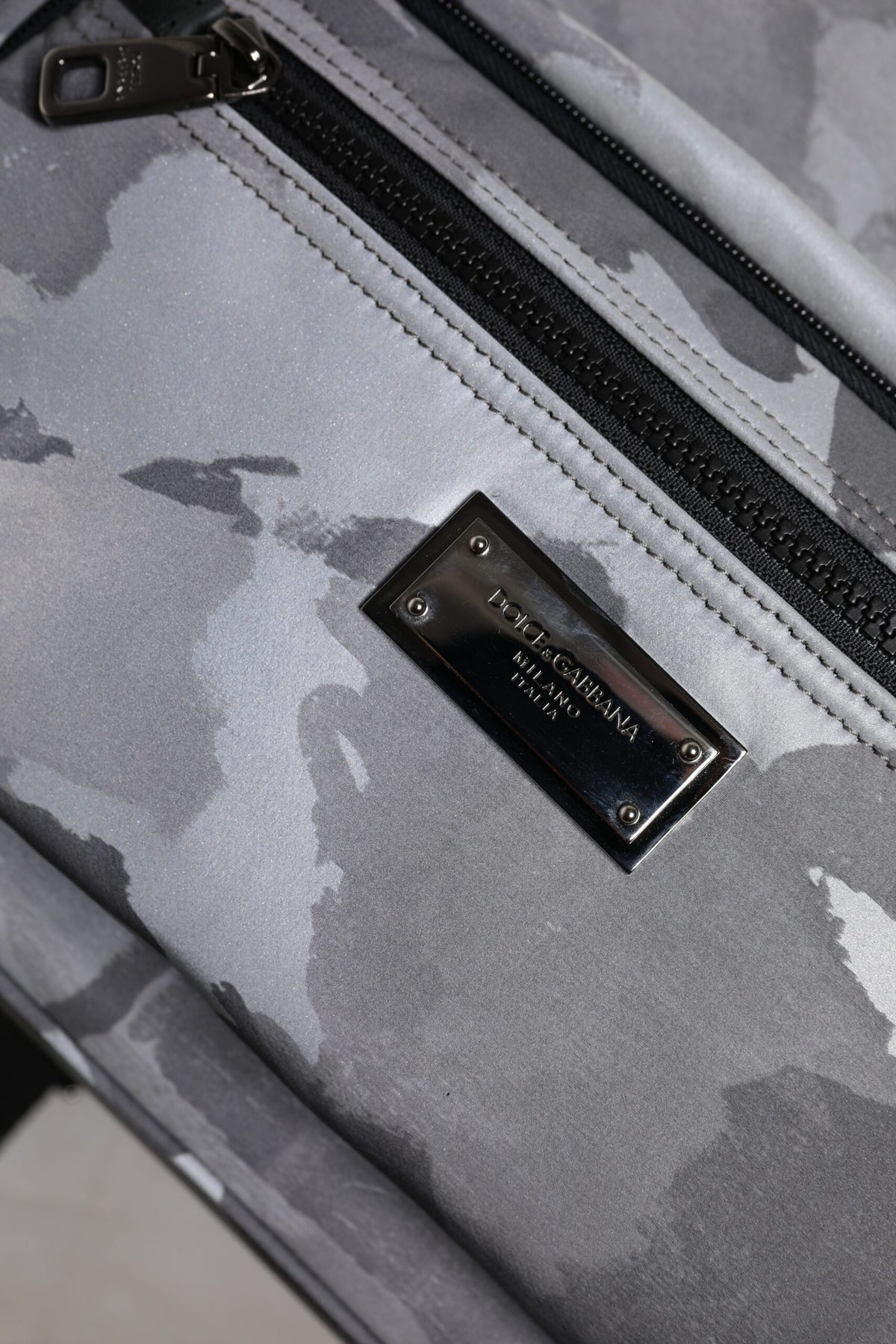 Dolce & Gabbana Gray Cotton Camouflage Logo Plaque Backpack Men's Bag