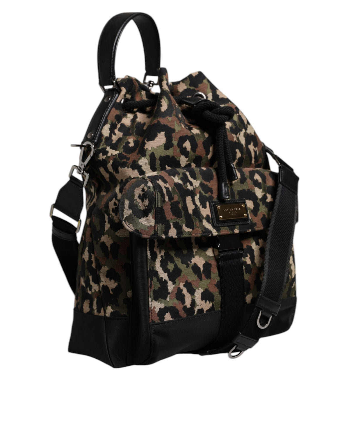 Dolce & Gabbana Multicolor Leopard Cotton Shoulder Bucket Men's Bag