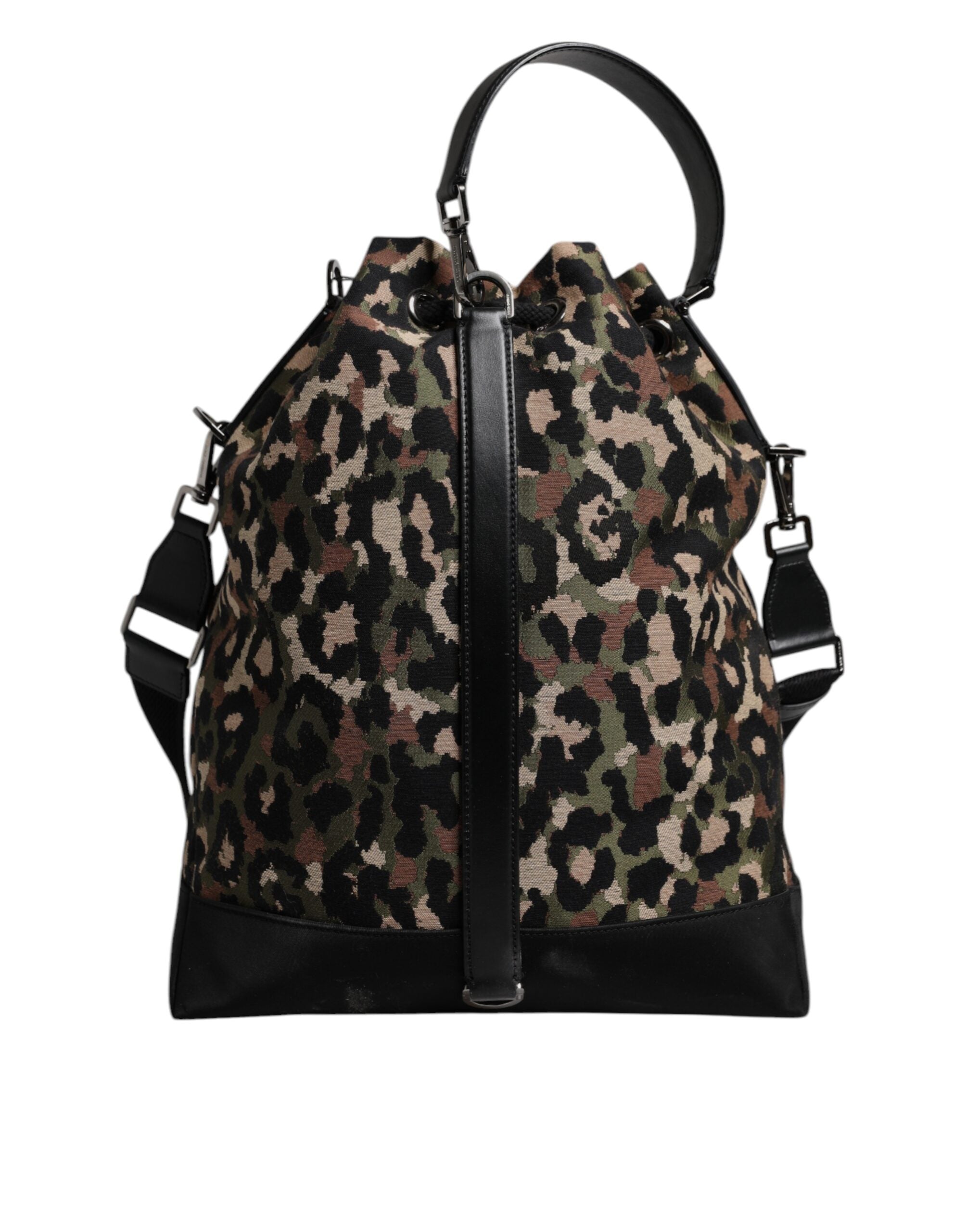 Dolce & Gabbana Multicolor Leopard Cotton Shoulder Bucket Men's Bag
