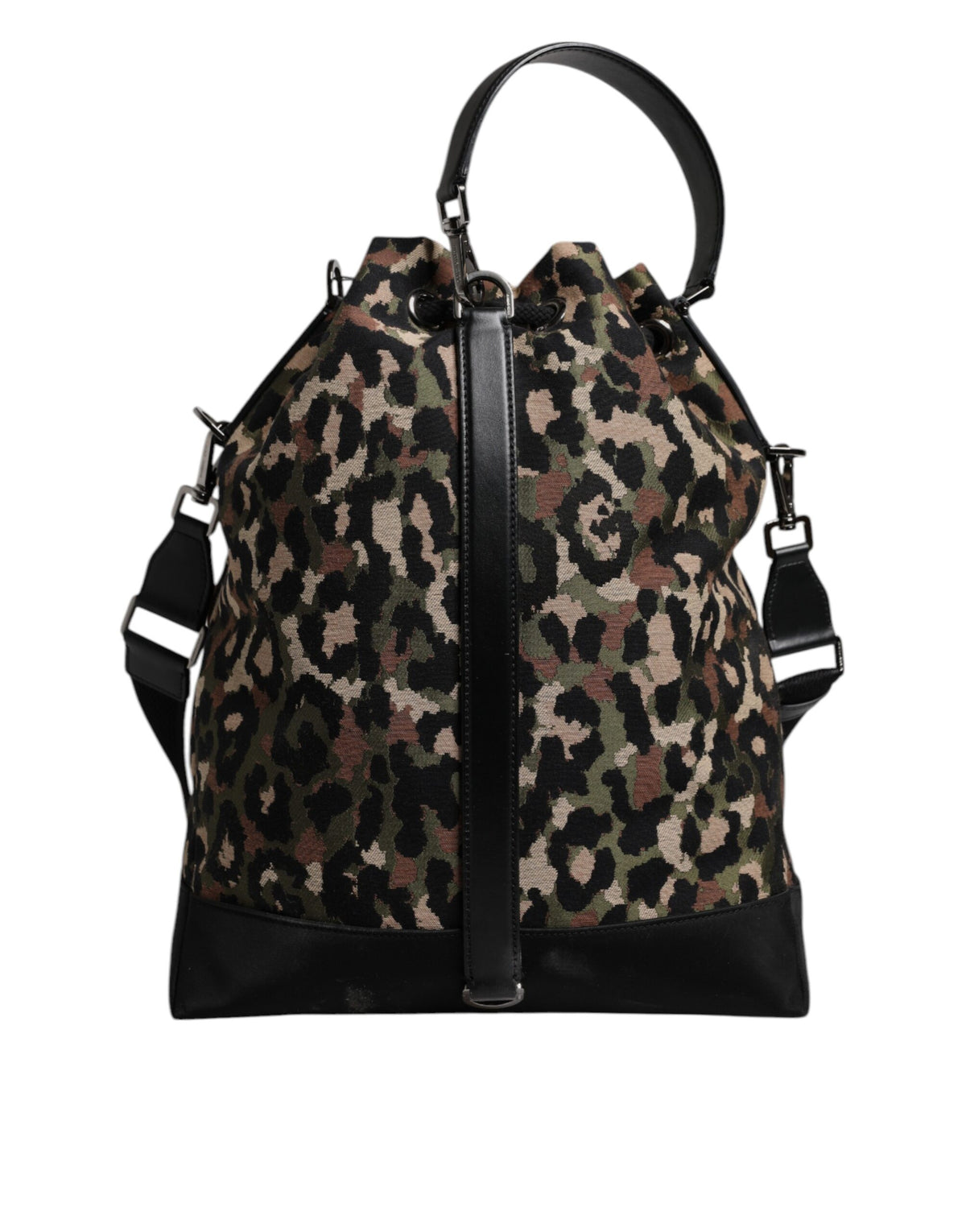 Dolce & Gabbana Multicolor Leopard Cotton Shoulder Bucket Men's Bag